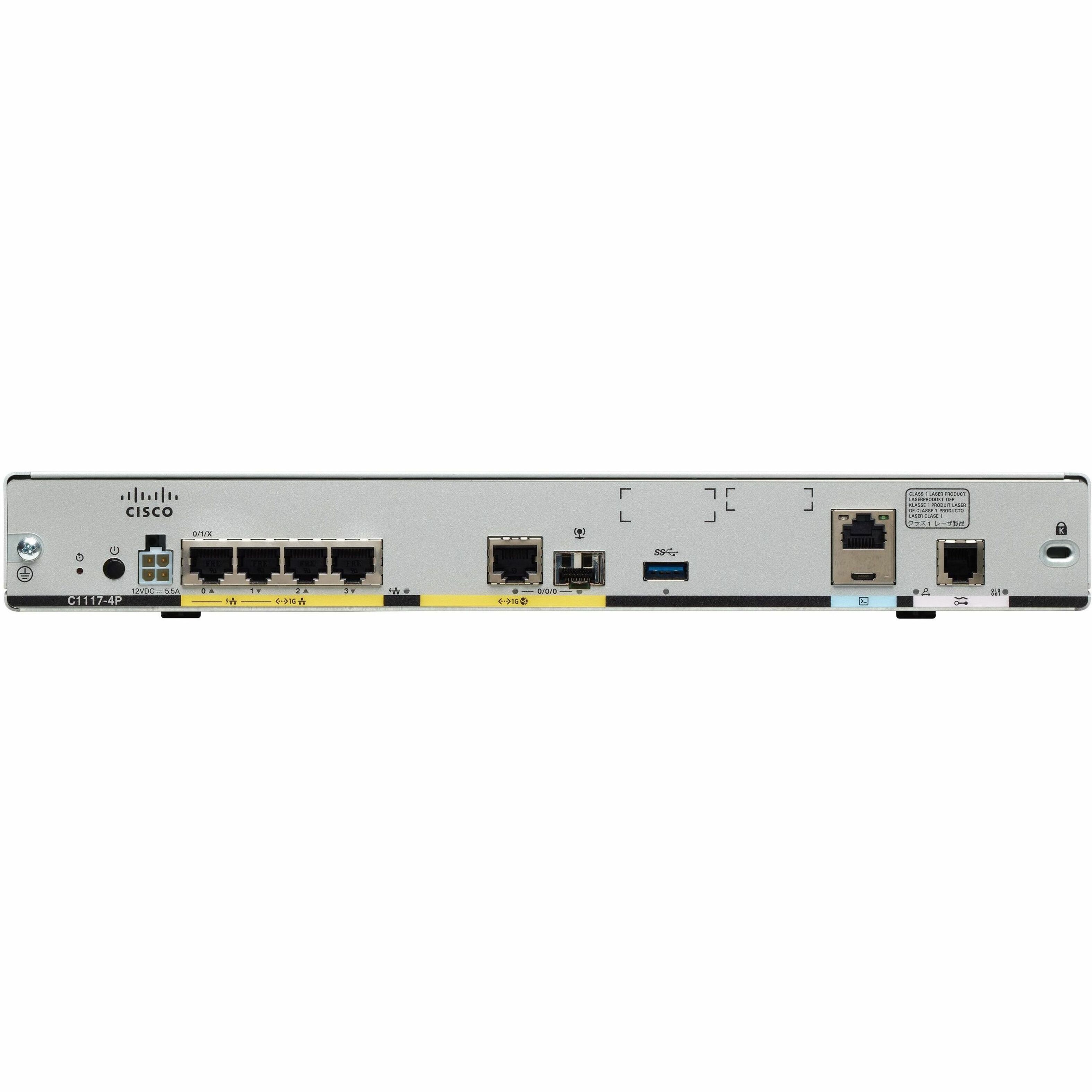 Cisco C1117-4PWA Wi-Fi 5 IEEE 802.11ac VDSL2+, ADSL2 Modem/Wireless Router - Refurbished - 5 GHz UNII Band - 108.38 MB/s Wireless Speed - 4 x Network Port - USB - PoE Ports - Gigabit Ethernet - VPN Su