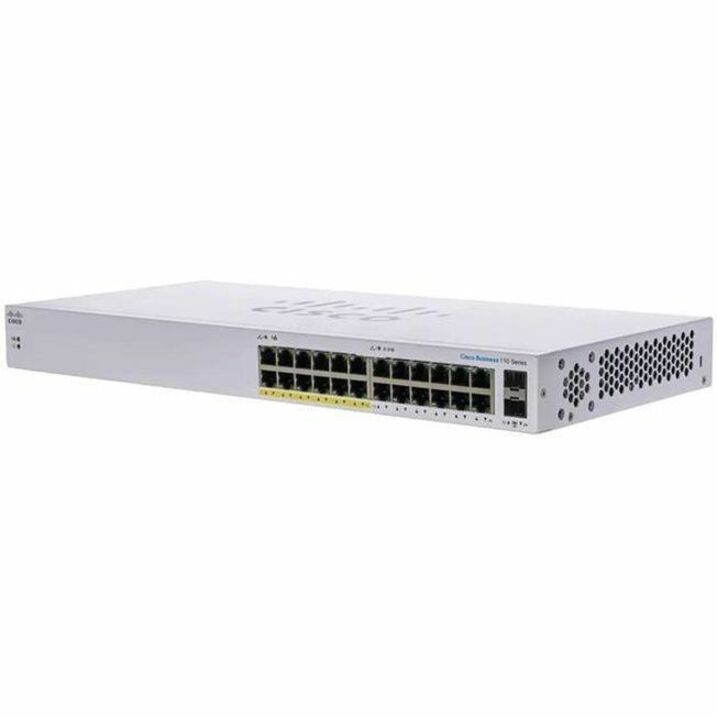 Cisco Business 110 CBS110-24T Ethernet Switch - 24 Ports - Gigabit Ethernet - 10/100/1000Base-T, 1000Base-X - Refurbished - 2 Layer Supported - Modular - 2 SFP Slots - 16.34 W Power Consumption - Twis