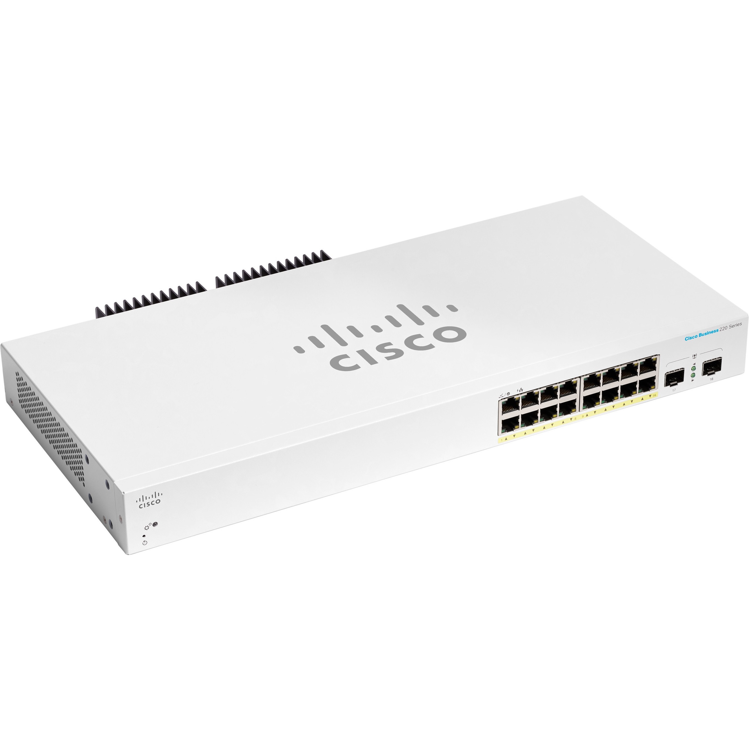 Cisco Business CBS220-16P-2G Ethernet Switch - 16 Ports - Manageable - Gigabit Ethernet - 10/100/1000Base-T, 1000Base-X - Refurbished - 2 Layer Supported - Modular - 2 SFP Slots - 18.30 W Power Consum
