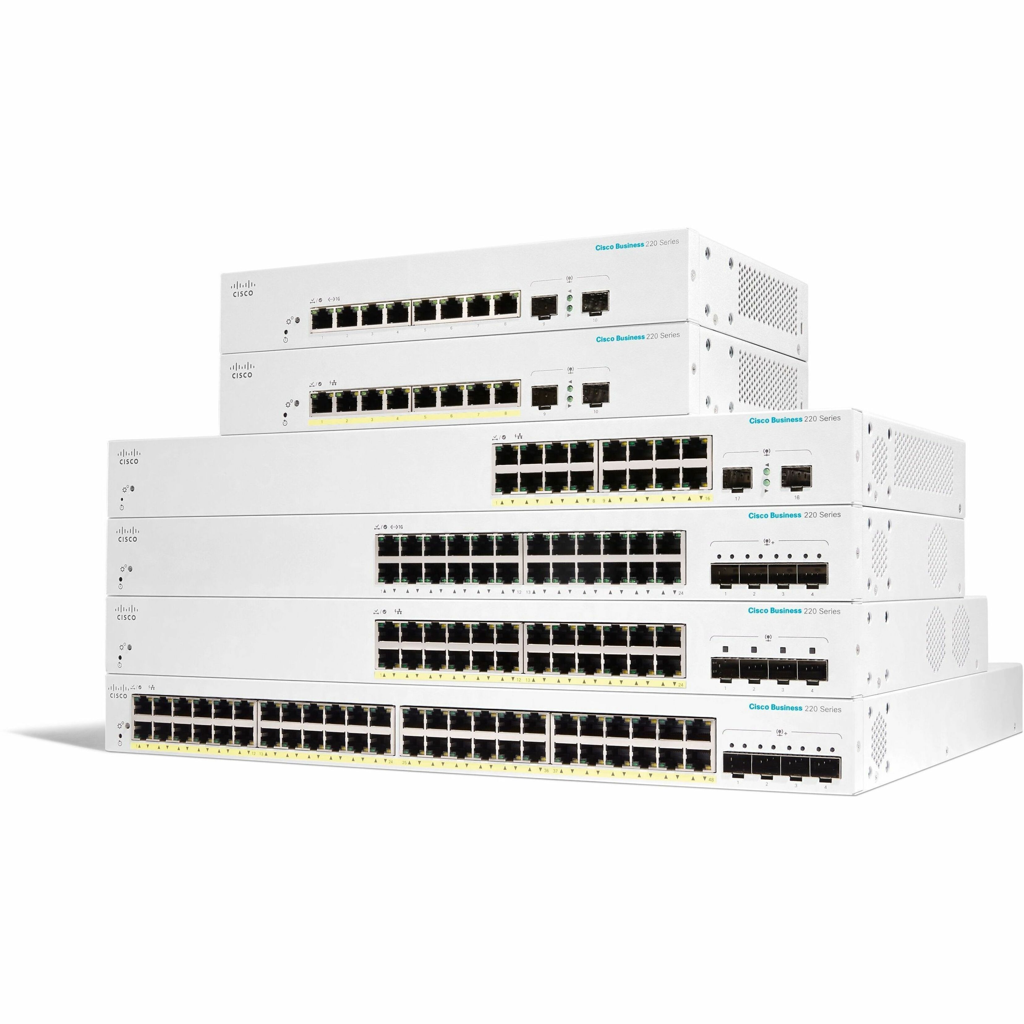 Cisco Business CBS220-48T-4X Ethernet Switch - 48 Ports - Manageable - Gigabit Ethernet, 10 Gigabit Ethernet - 1000Base-T, 10GBase-X - Refurbished - 2 Layer Supported - Modular - 41.20 W Power Consump