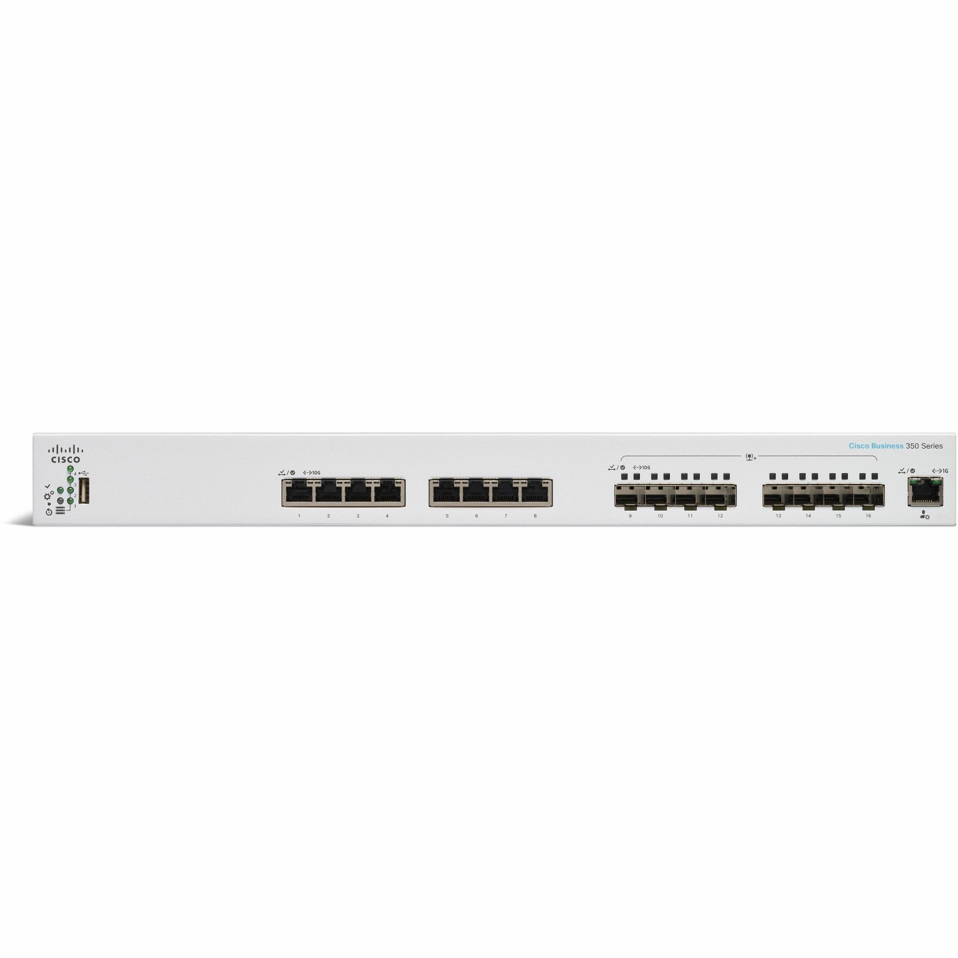 Cisco Business 350-16XTS Ethernet Switch - 8 Ports - Manageable - 10 Gigabit Ethernet - 10GBase-T, 10GBase-X - Refurbished - 3 Layer Supported - Modular - 57.70 W Power Consumption - Optical Fiber, Tw