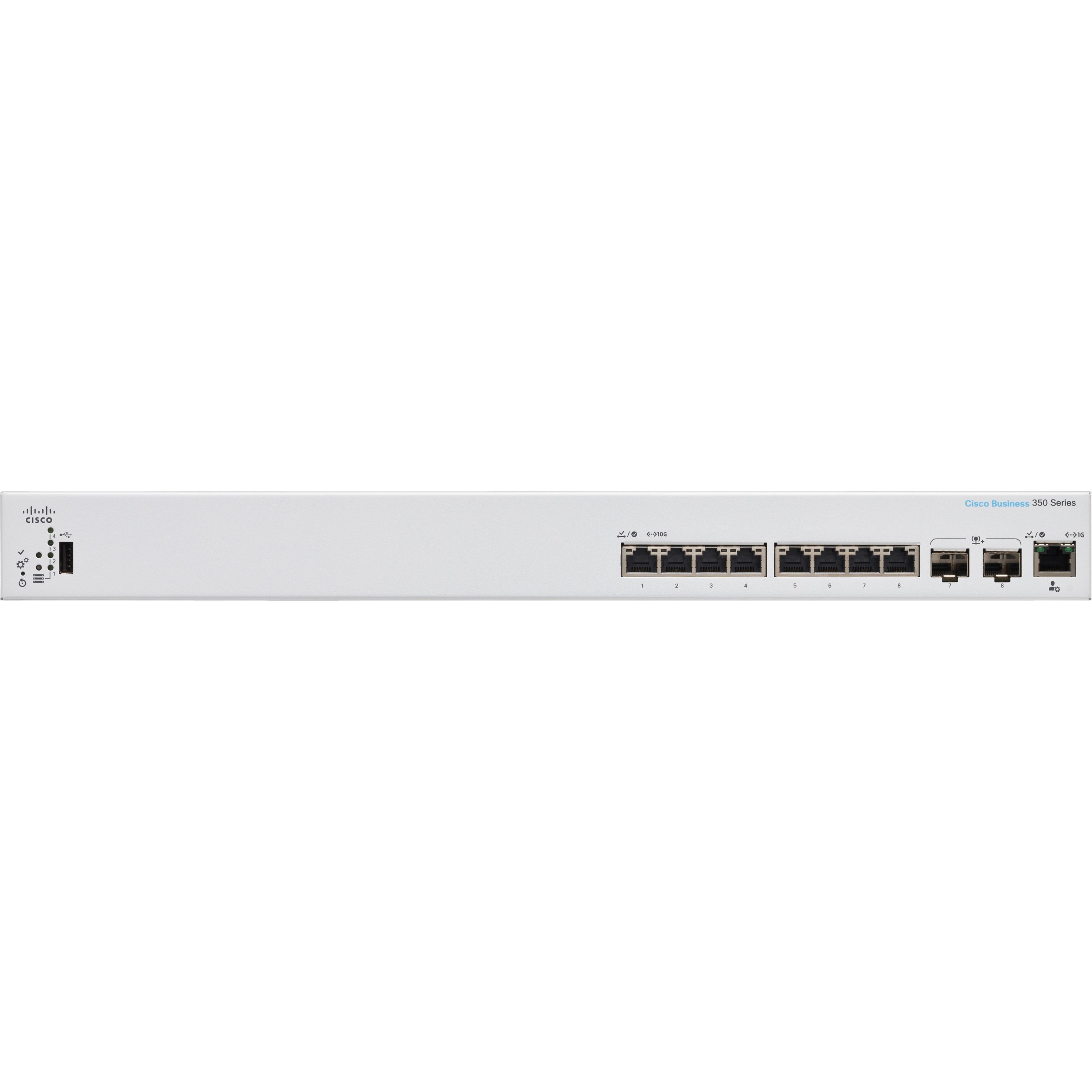 Cisco Business CBS350-8XT Ethernet Switch - 8 Ports - Manageable - 10 Gigabit Ethernet - 10GBase-T, 10GBase-X - Refurbished - 3 Layer Supported - Modular - 50.30 W Power Consumption - Optical Fiber, T