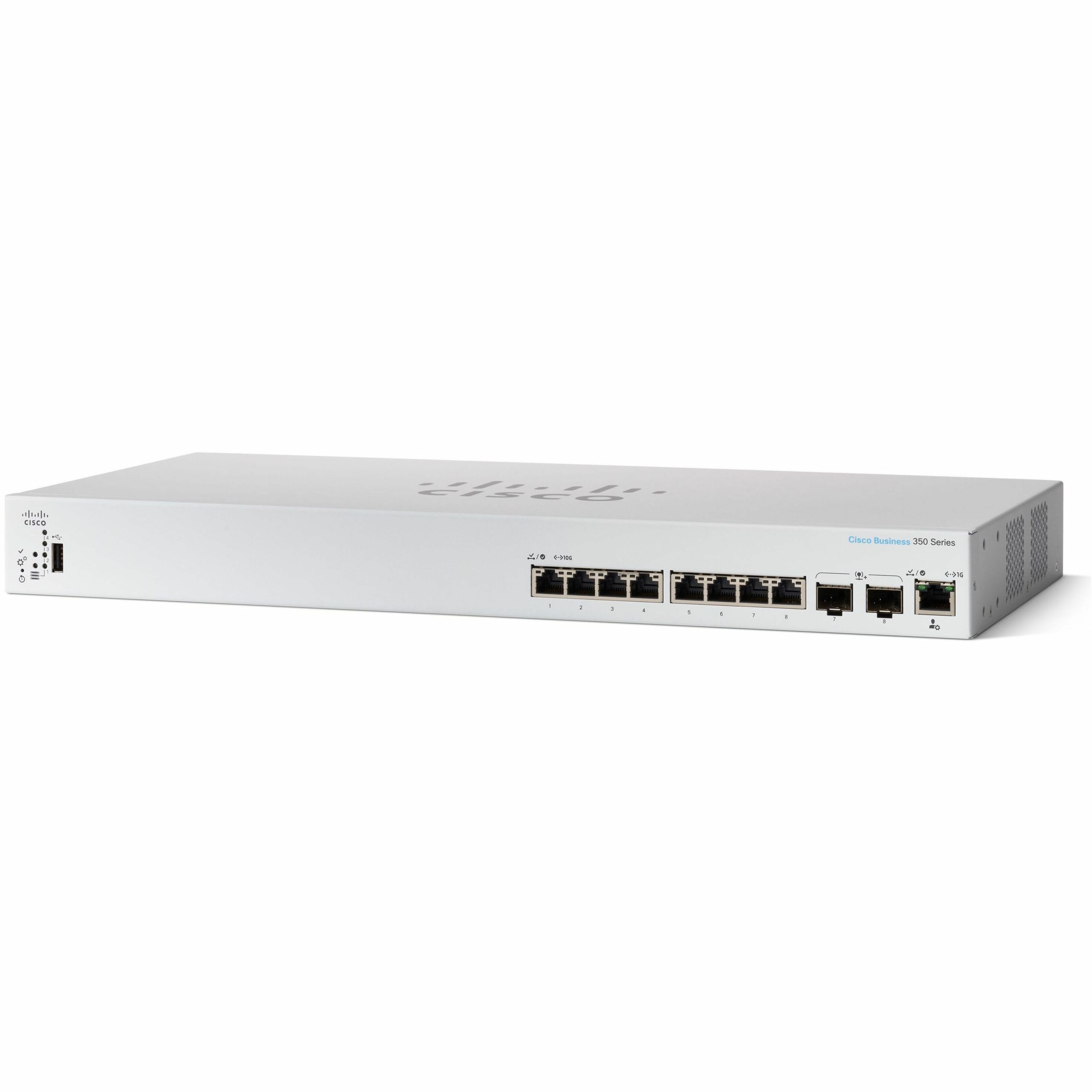 Cisco Business 350-8XT Managed Switch - 8 Ports - Manageable - 10 Gigabit Ethernet - 10GBase-T, 10GBase-X - Refurbished - 3 Layer Supported - Modular - 50.30 W Power Consumption - Optical Fiber, Twist