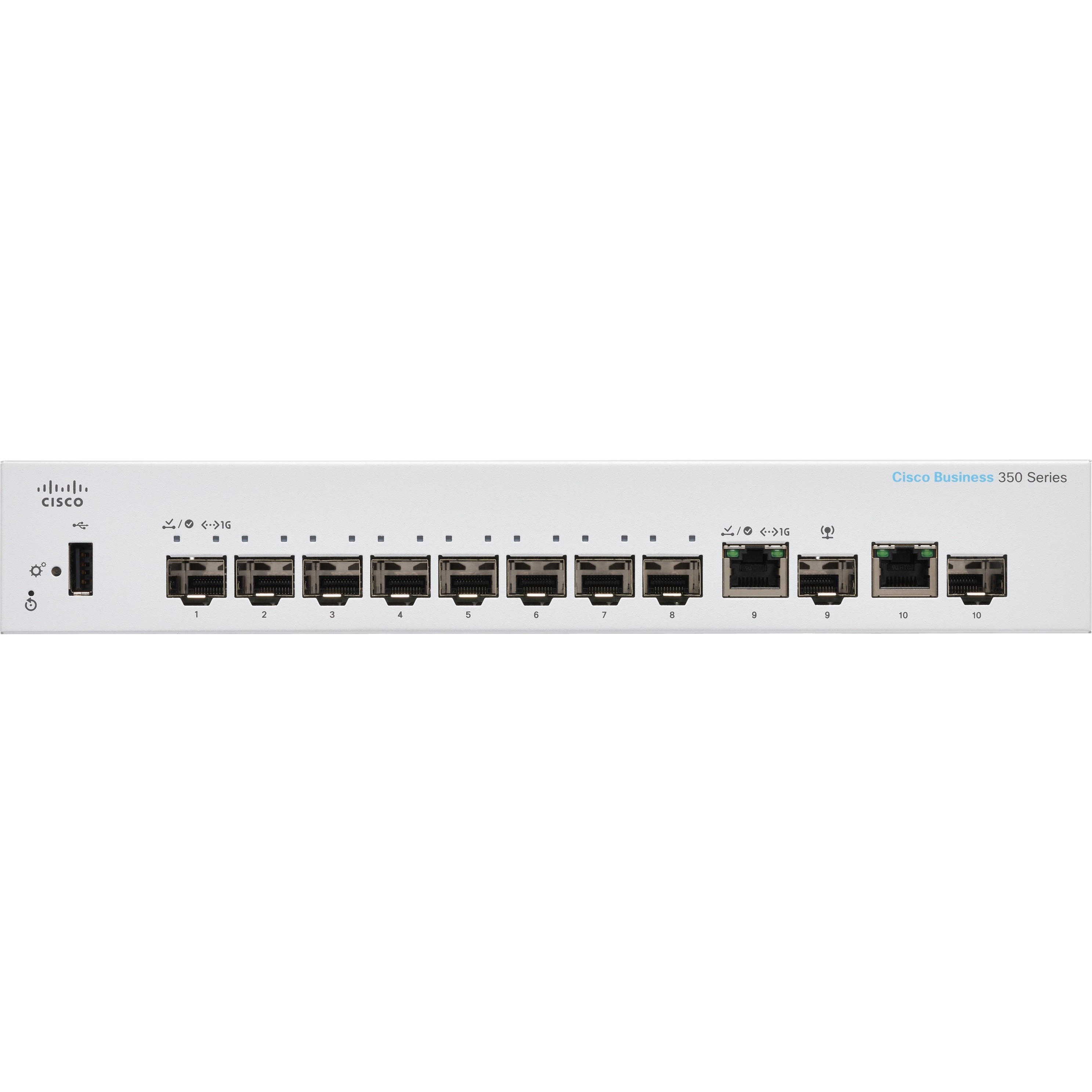 Cisco Business CBS350-8S-E-2G Ethernet Switch - 2 Ports - Manageable - Gigabit Ethernet - 1000Base-T, 1000Base-X - Refurbished - 3 Layer Supported - Modular - 10 SFP Slots - 11.90 W Power Consumption 