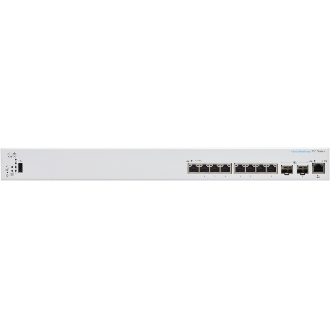Cisco Business 350-8XT Ethernet Switch - 8 Ports - Manageable - 10 Gigabit Ethernet - 10GBase-T, 10GBase-X - Refurbished - 3 Layer Supported - Modular - 50.30 W Power Consumption - Optical Fiber, Twis