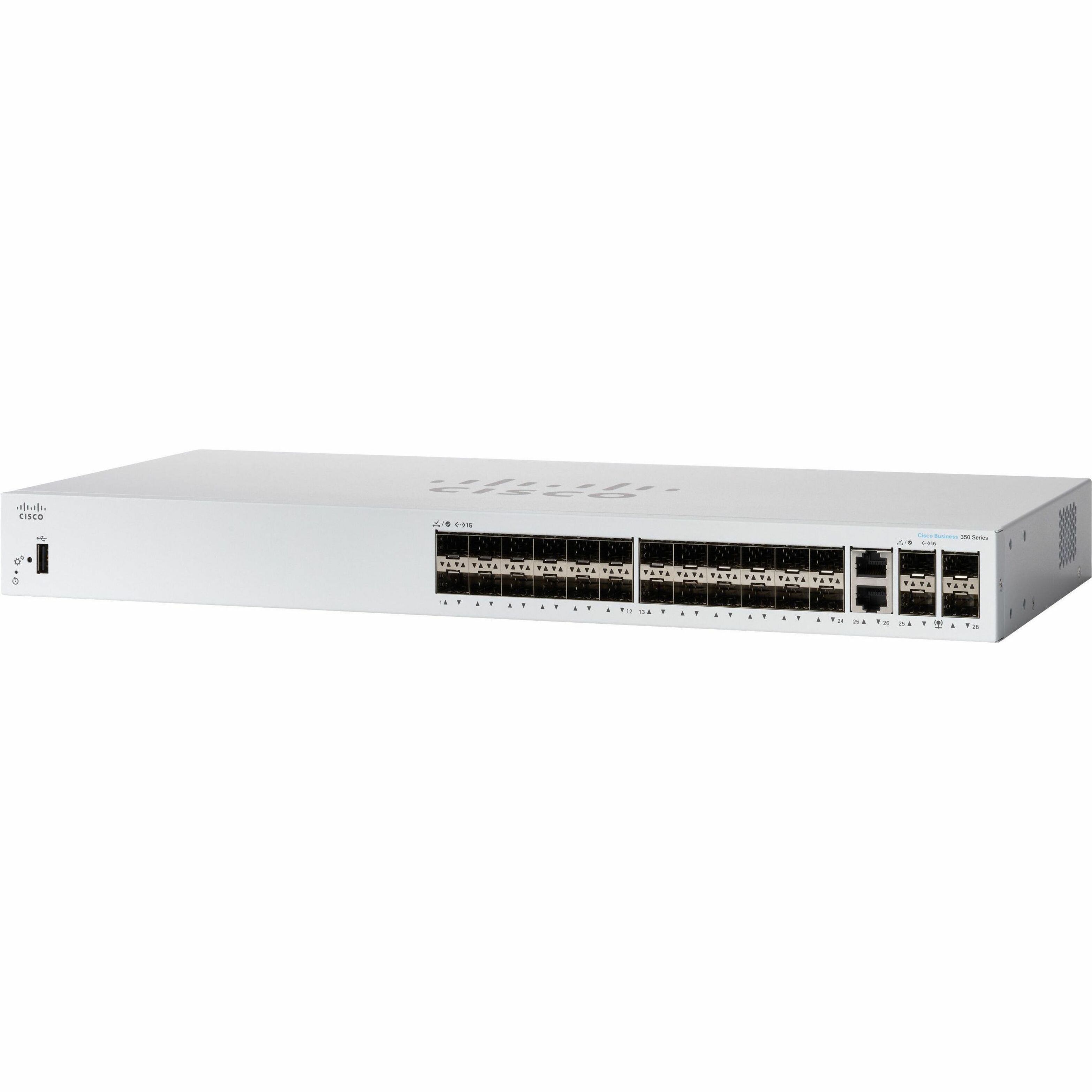 Cisco 350 CBS350-24T-4G Ethernet Switch - 24 Ports - Manageable - Gigabit Ethernet - 1000Base-T, 1000Base-X - Refurbished - 3 Layer Supported - Modular - 4 SFP Slots - 25.63 W Power Consumption - Opti