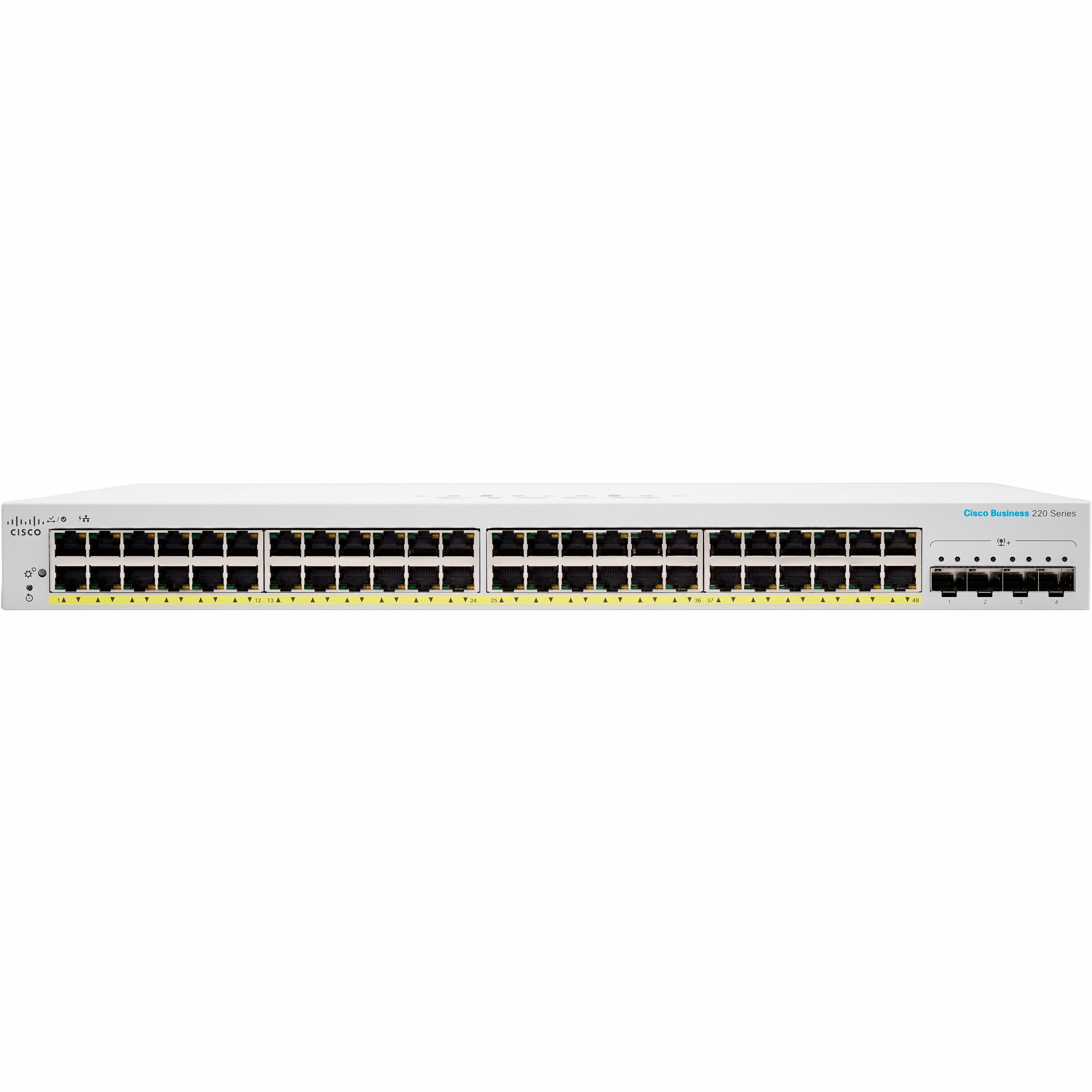 Cisco Business CBS220-48P-4X Ethernet Switch - 48 Ports - Manageable - Gigabit Ethernet, 10 Gigabit Ethernet - 10/100/1000Base-T, 10GBase-X - Refurbished - 2 Layer Supported - Modular - 55.10 W Power 