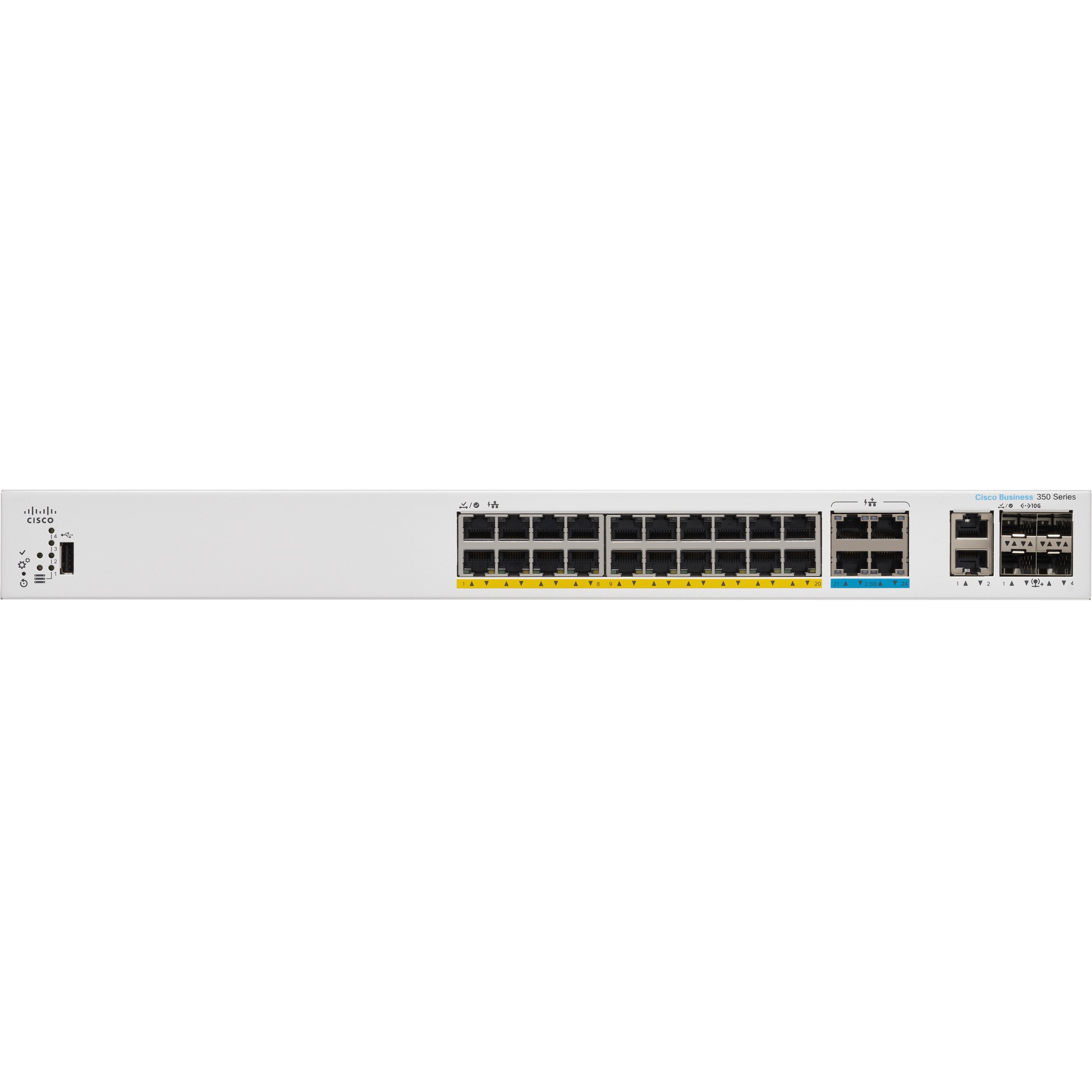 Cisco Business CBS350-24MGP-4X Ethernet Switch - 26 Ports - Manageable - Gigabit Ethernet, 2.5 Gigabit Ethernet, 10 Gigabit Ethernet - 10/100/1000Base-T, 10GBase-T, 10GBase-X, 2.5GBase-T - Refurbished