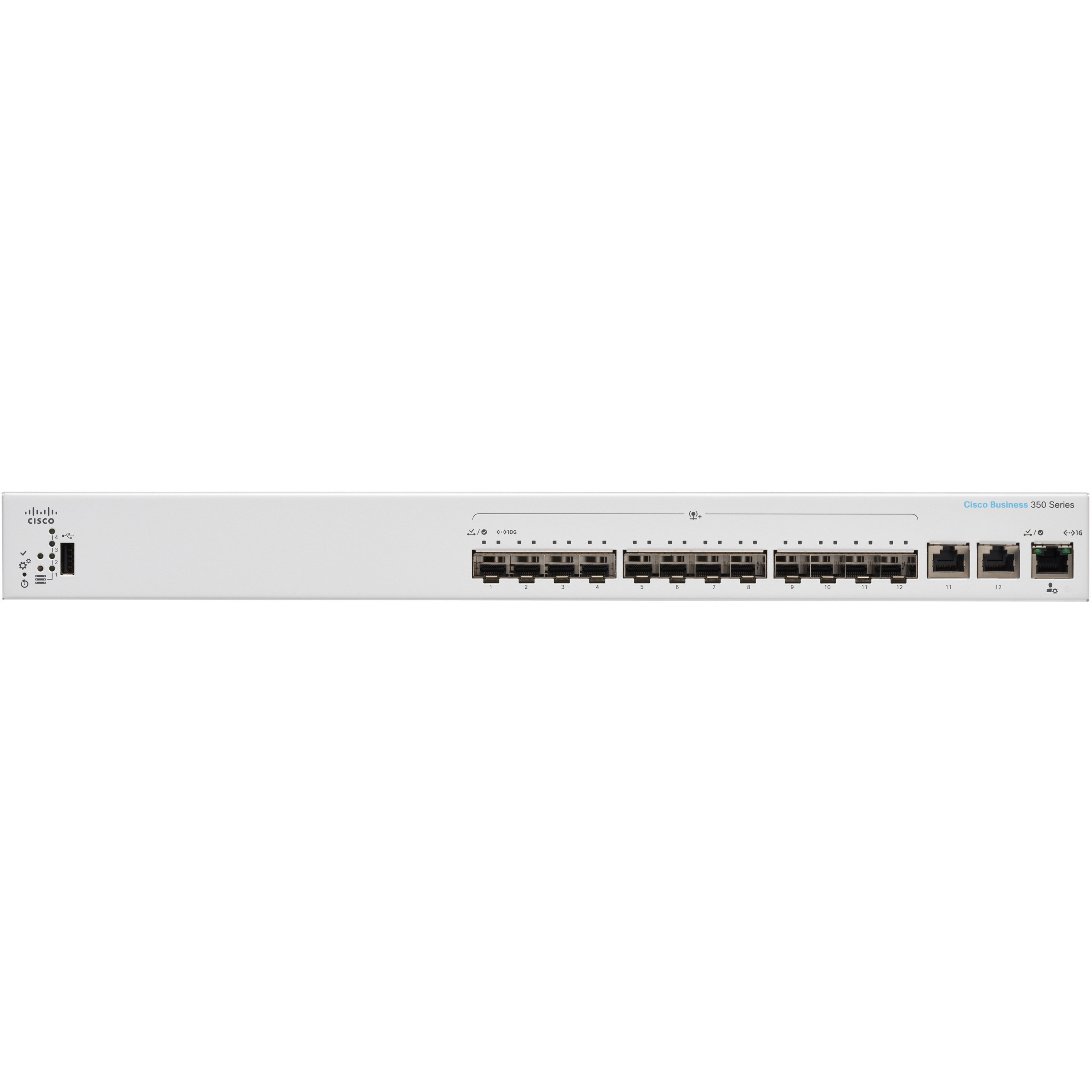 Cisco Business 350-12XS Managed Switch - Manageable - 10 Gigabit Ethernet - 10GBase-T, 10GBase-X - Refurbished - 3 Layer Supported - Modular - 25.30 W Power Consumption - Optical Fiber, Twisted Pair