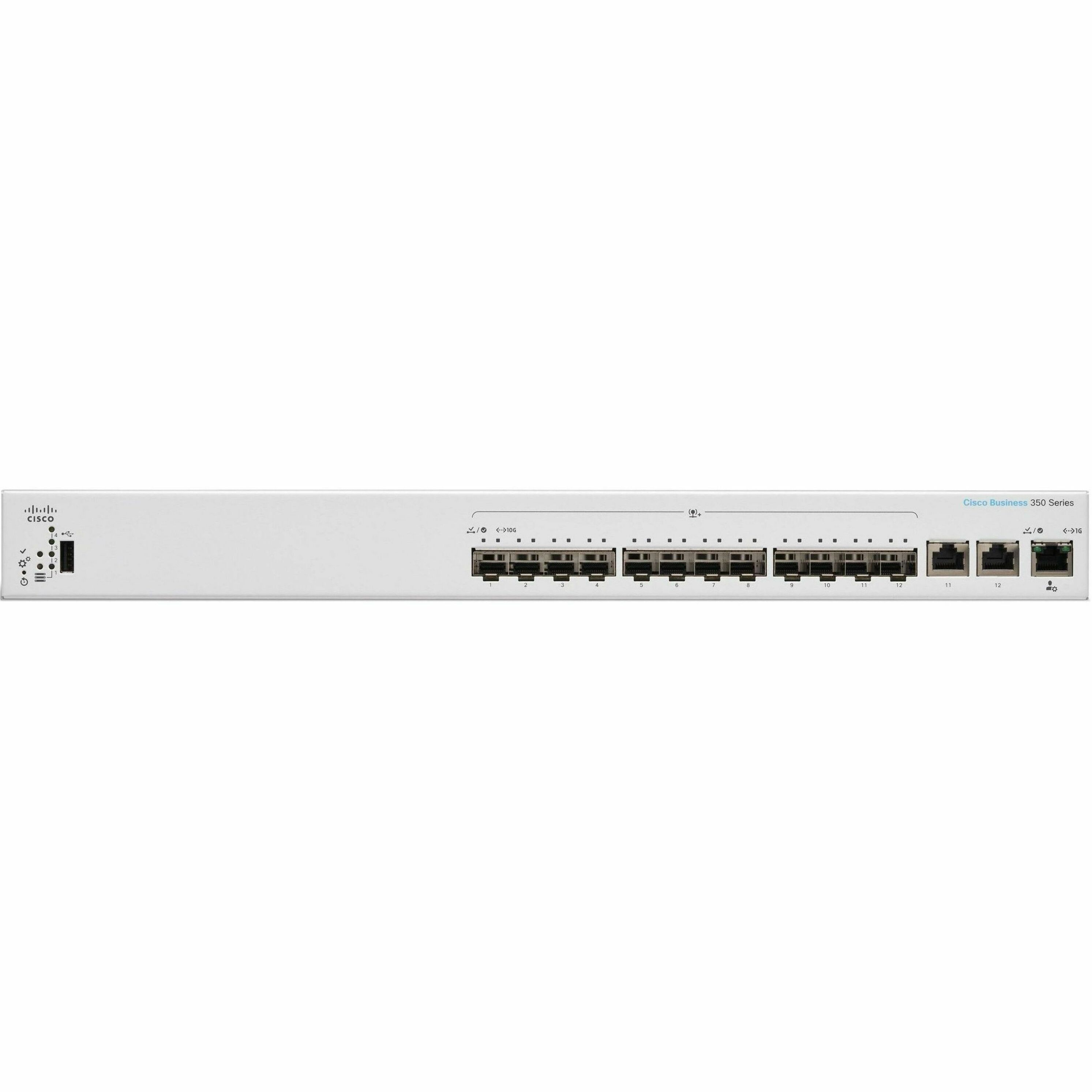 Cisco Business CBS350-12XS Ethernet Switch - 2 Ports - Manageable - 10 Gigabit Ethernet - 10GBase-T, 10GBase-X - Refurbished - 3 Layer Supported - Modular - 25.30 W Power Consumption - Optical Fiber, 