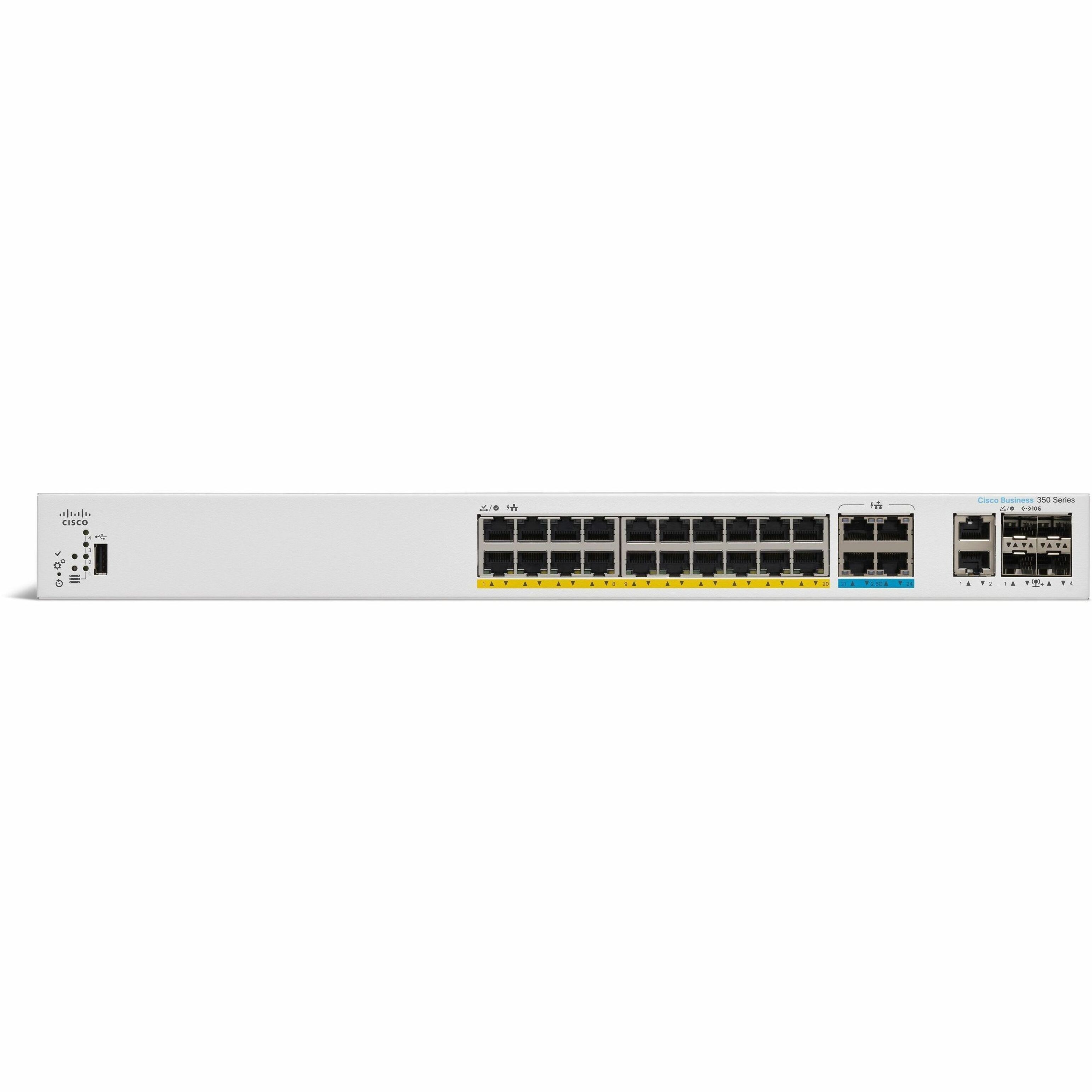 Cisco Business CBS350-24MGP-4X Ethernet Switch - 26 Ports - Manageable - Gigabit Ethernet, 2.5 Gigabit Ethernet, 10 Gigabit Ethernet - 10/100/1000Base-T, 10GBase-T, 10GBase-X, 2.5GBase-T - Refurbished