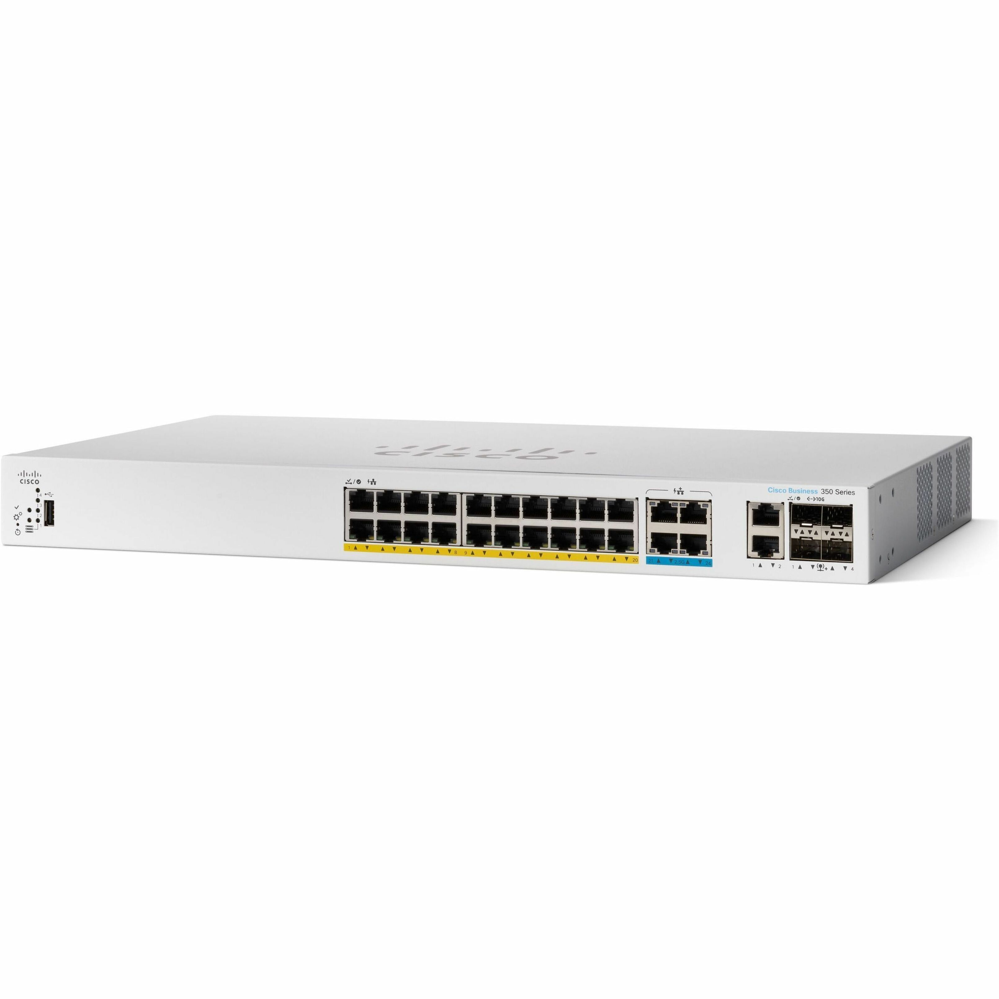 Cisco Business CBS350-24MGP-4X Ethernet Switch - 26 Ports - Manageable - 10 Gigabit Ethernet, Gigabit Ethernet, 2.5 Gigabit Ethernet - 10GBase-T, 10GBase-X, 10/100/1000Base-T, 2.5GBase-T - Refurbished