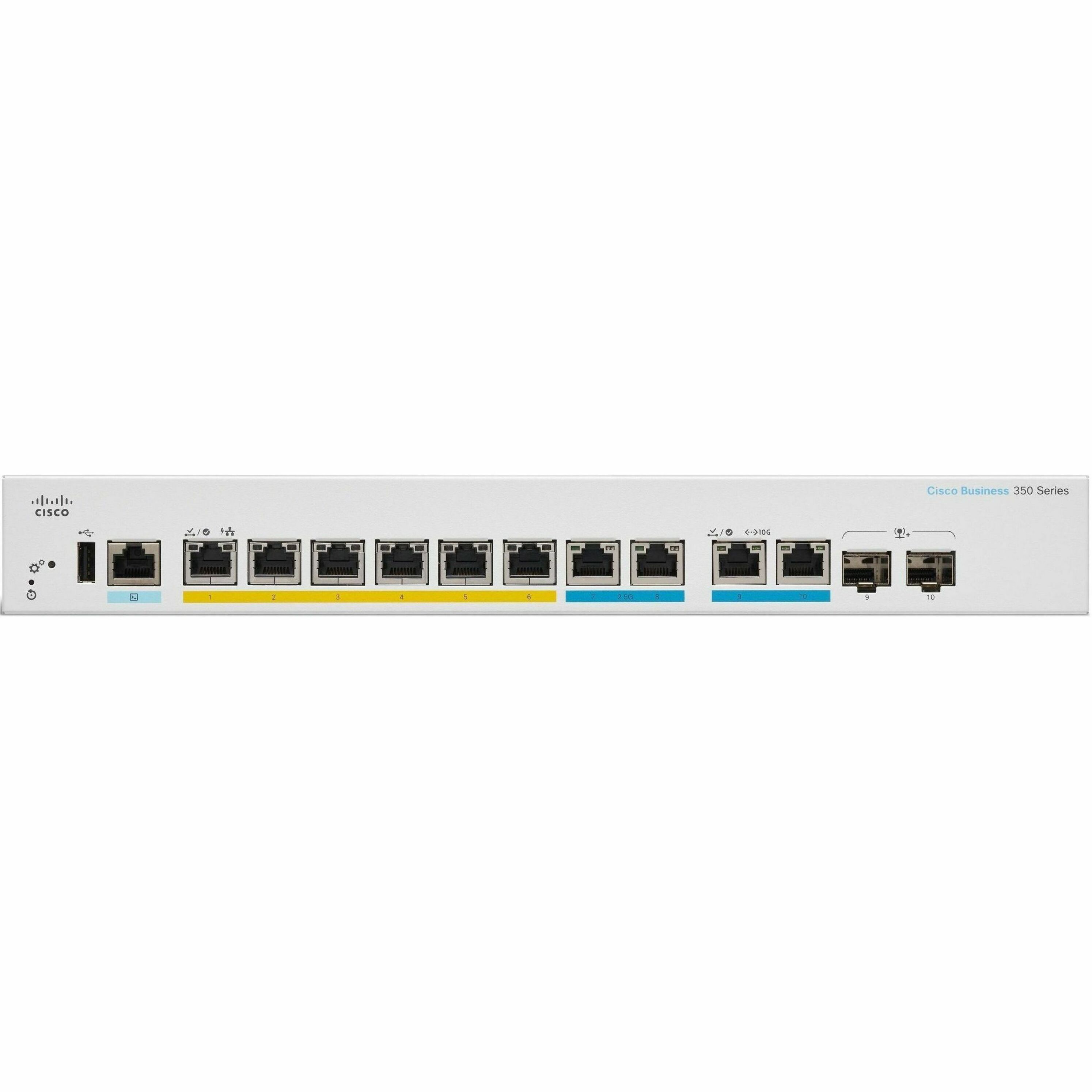 Cisco 350 CBS350-8FP-E-2G Ethernet Switch - 8 Ports - Manageable - Gigabit Ethernet - 1000Base-T, 1000Base-X - Refurbished - 3 Layer Supported - Modular - 2 SFP Slots - 16.68 W Power Consumption - 120