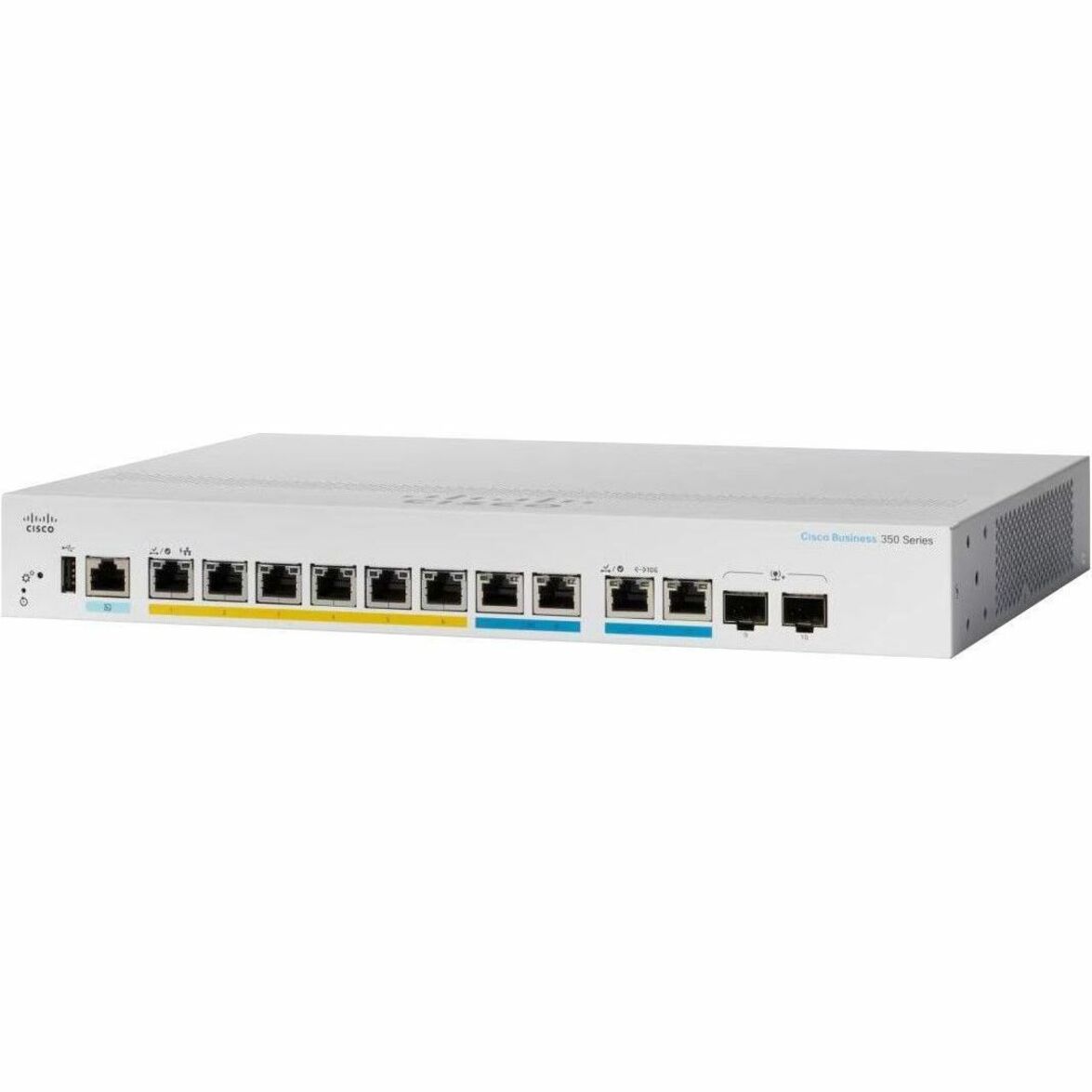 Cisco 350 CBS350-8FP-E-2G Ethernet Switch - 10 Ports - Manageable - Gigabit Ethernet - 1000Base-T, 1000Base-X - Refurbished - 3 Layer Supported - Modular - 2 SFP Slots - 17.07 W Power Consumption - 12