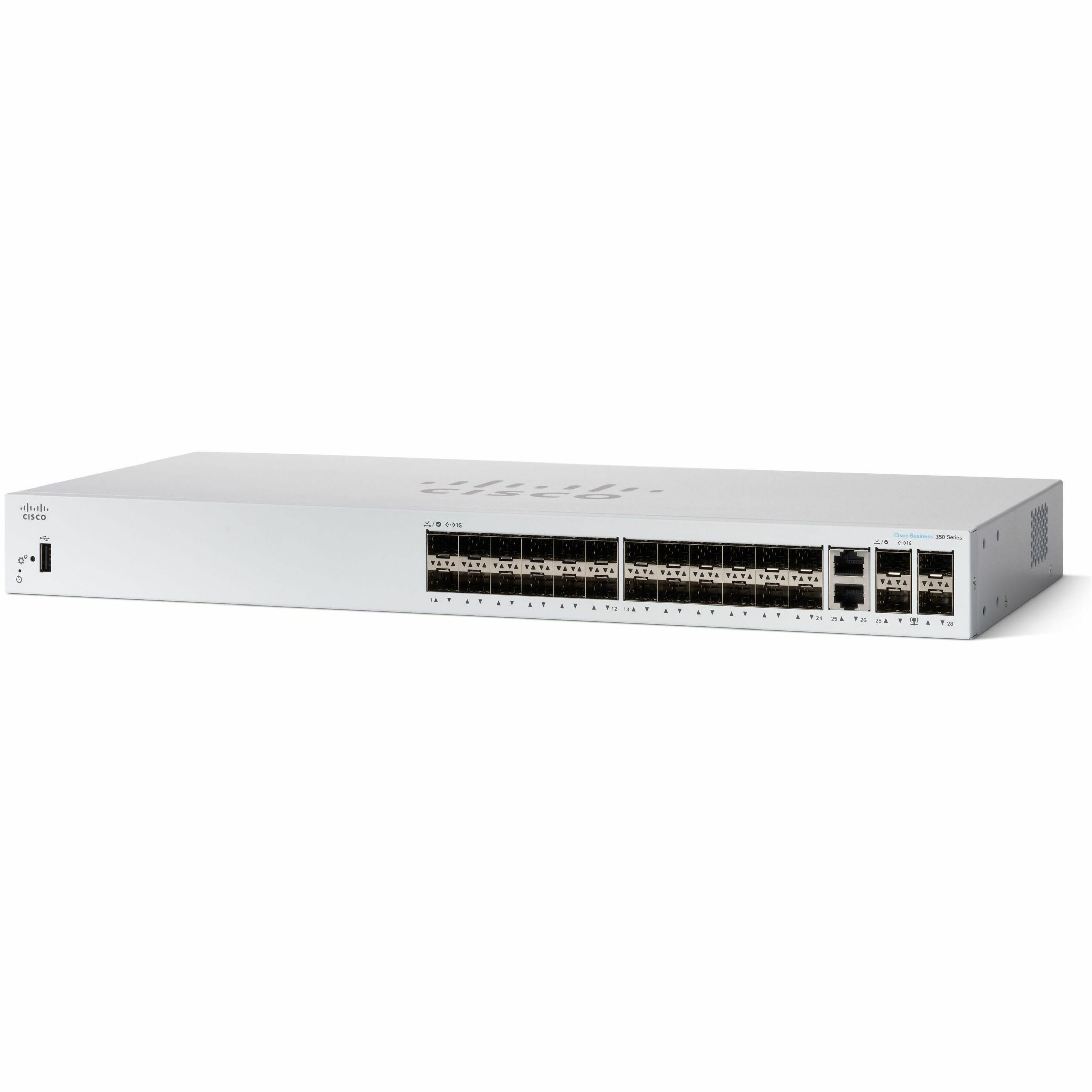 Cisco Business CBS350-24S-4G Ethernet Switch - 2 Ports - Manageable - Gigabit Ethernet - 1000Base-X, 1000Base-T - Refurbished - 3 Layer Supported - Modular - 28 SFP Slots - 34.30 W Power Consumption -