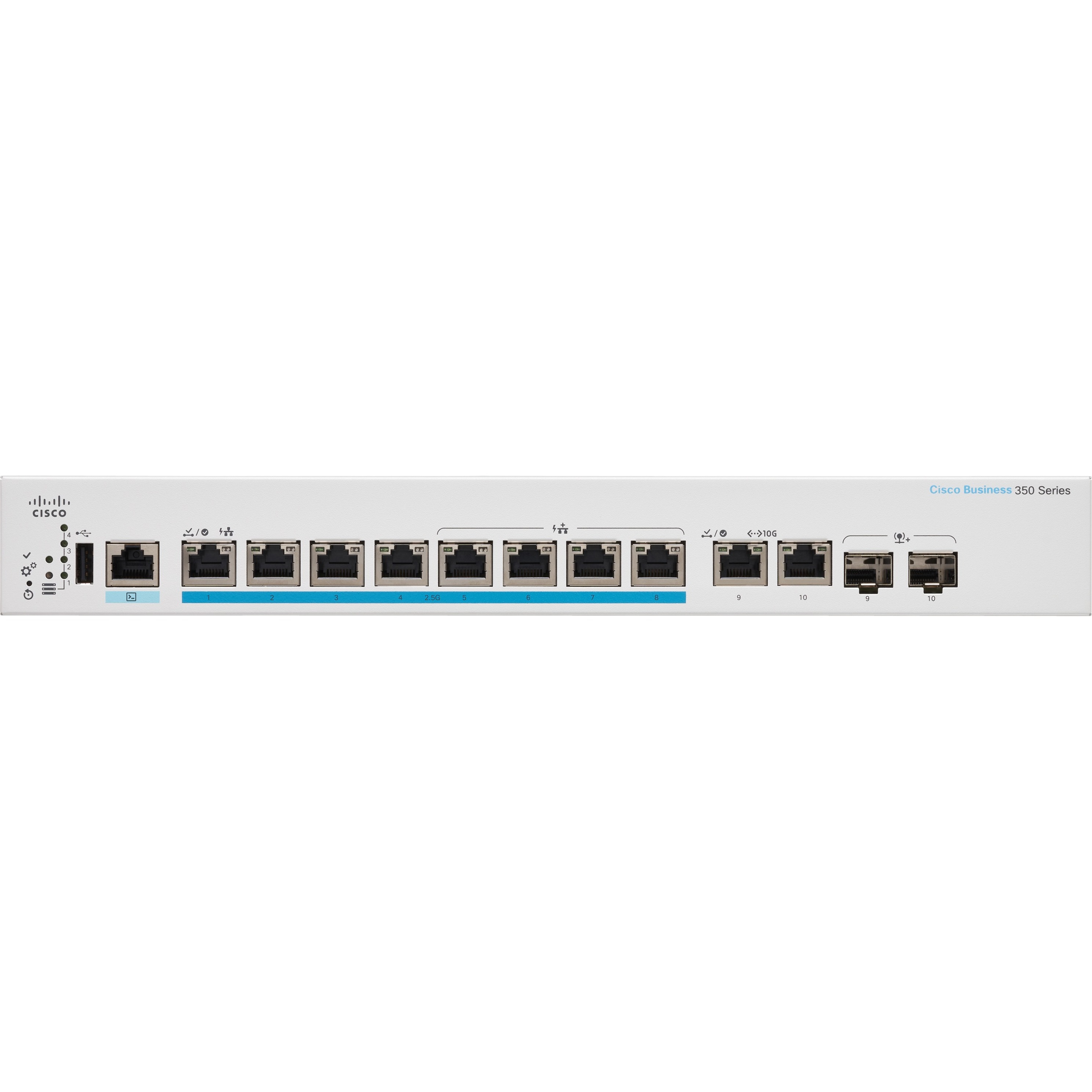 Cisco Business CBS350-8MP-2X Ethernet Switch - 10 Ports - Manageable - 2.5 Gigabit Ethernet, 10 Gigabit Ethernet - 2.5GBase-T, 10GBase-T, 10GBase-X - Refurbished - 3 Layer Supported - Modular - 50.50 