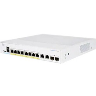 Cisco 350 CBS350-8P-2G Ethernet Switch - 10 Ports - Manageable - Gigabit Ethernet - 1000Base-T, 1000Base-X - Refurbished - 2 Layer Supported - Modular - 2 SFP Slots - 17.95 W Power Consumption - 67 W 