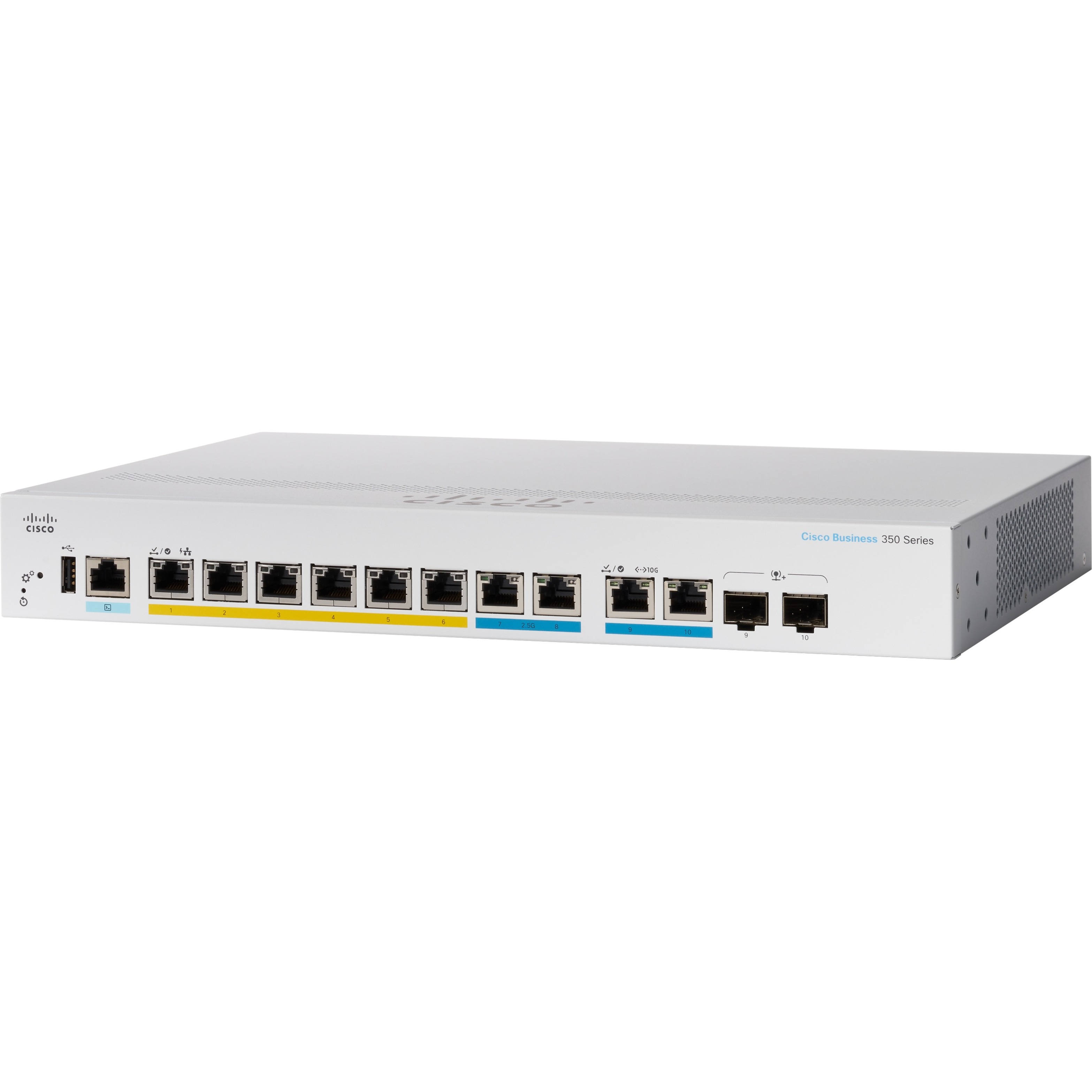 Cisco Business CBS350-8MGP-2X Ethernet Switch - 10 Ports - Manageable - 2.5 Gigabit Ethernet, Gigabit Ethernet - 1000Base-T, 1000Base-X, 2.5GBase-T - Refurbished - 3 Layer Supported - Modular - 31.30 