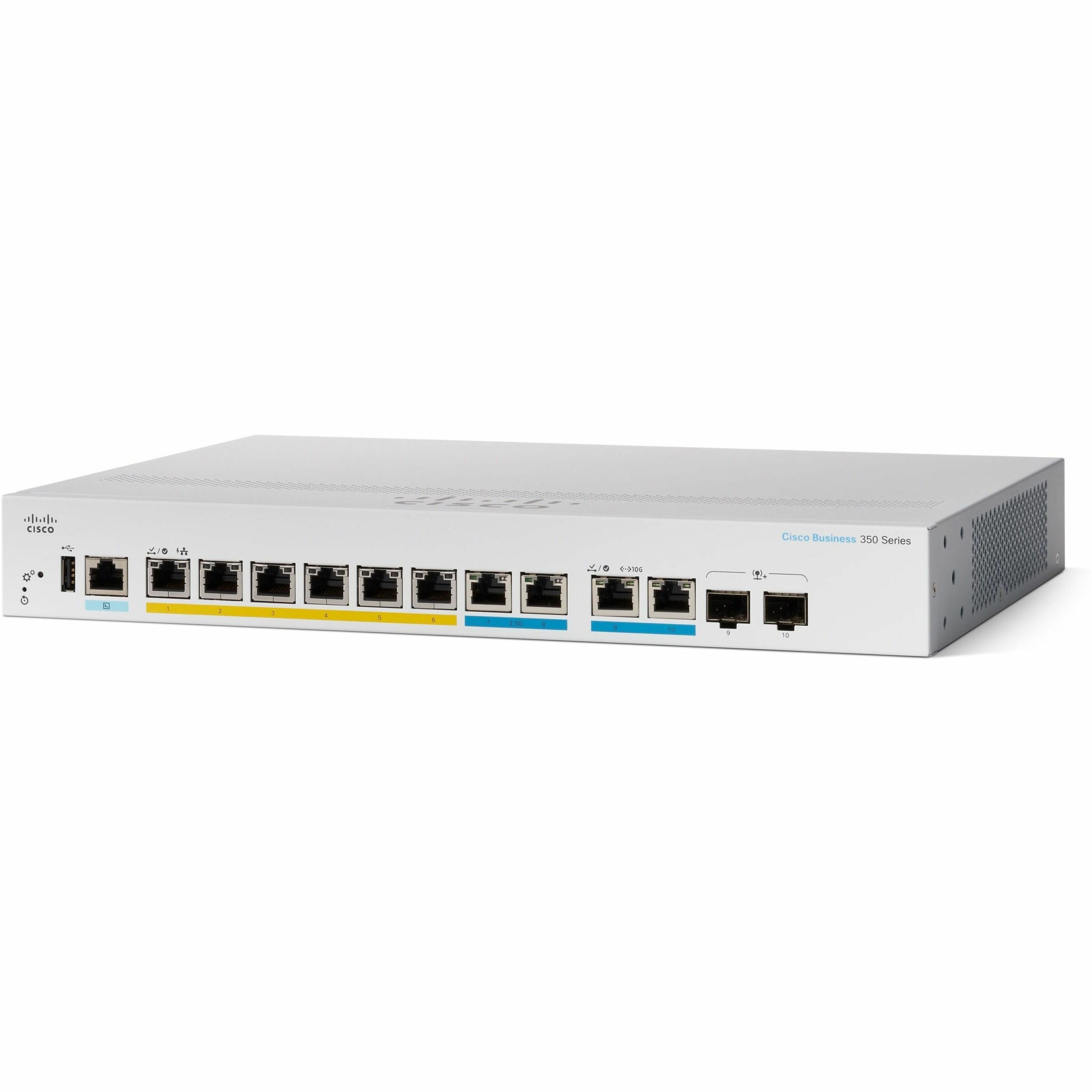 Cisco Business CBS350-8MGP-2X Ethernet Switch - 10 Ports - Manageable - Gigabit Ethernet, 2.5 Gigabit Ethernet - 1000Base-T, 1000Base-X, 2.5GBase-T - Refurbished - 3 Layer Supported - Modular - 31.30 