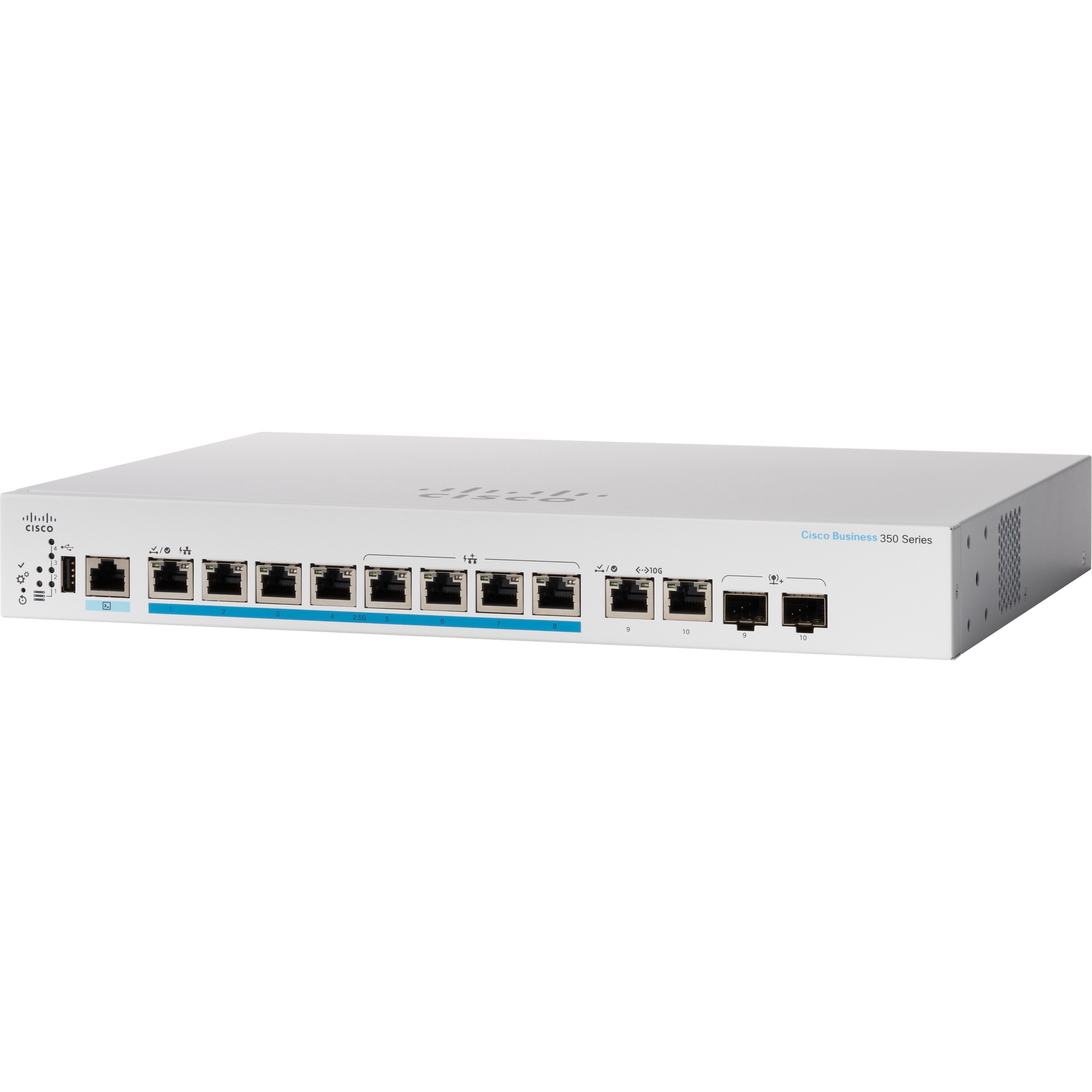 Cisco Business CBS350-8MP-2X Ethernet Switch - 10 Ports - Manageable - 2.5 Gigabit Ethernet, 10 Gigabit Ethernet - 2.5GBase-T, 10GBase-T, 10GBase-X - Refurbished - 3 Layer Supported - Modular - 50.50 