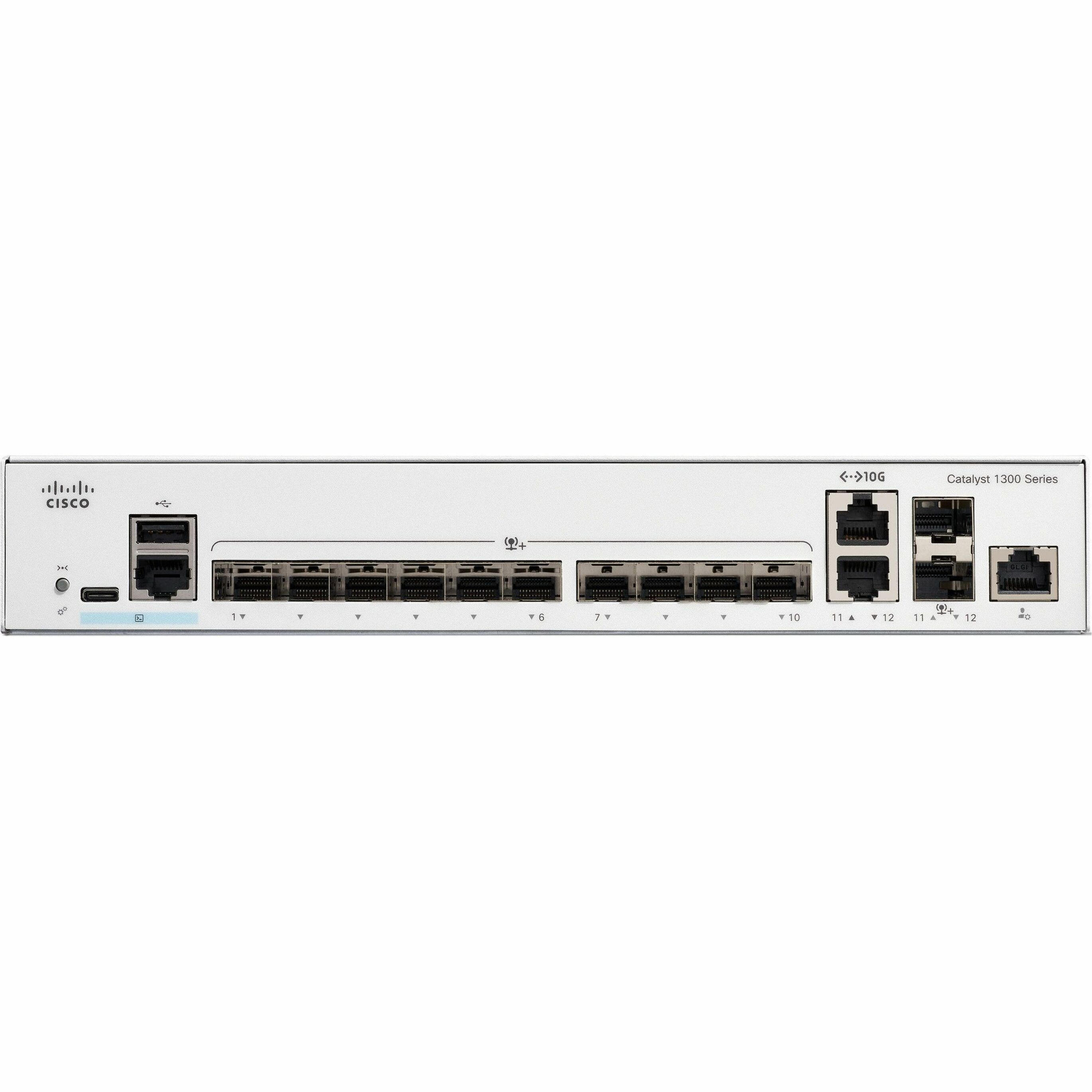 Cisco Catalyst C1300-12XS Layer 3 Switch - 2 Ports - Manageable - 10 Gigabit Ethernet - 10GBase-T, 10GBase-X - Refurbished - 3 Layer Supported - 34.10 W Power Consumption - Optical Fiber, Twisted Pair