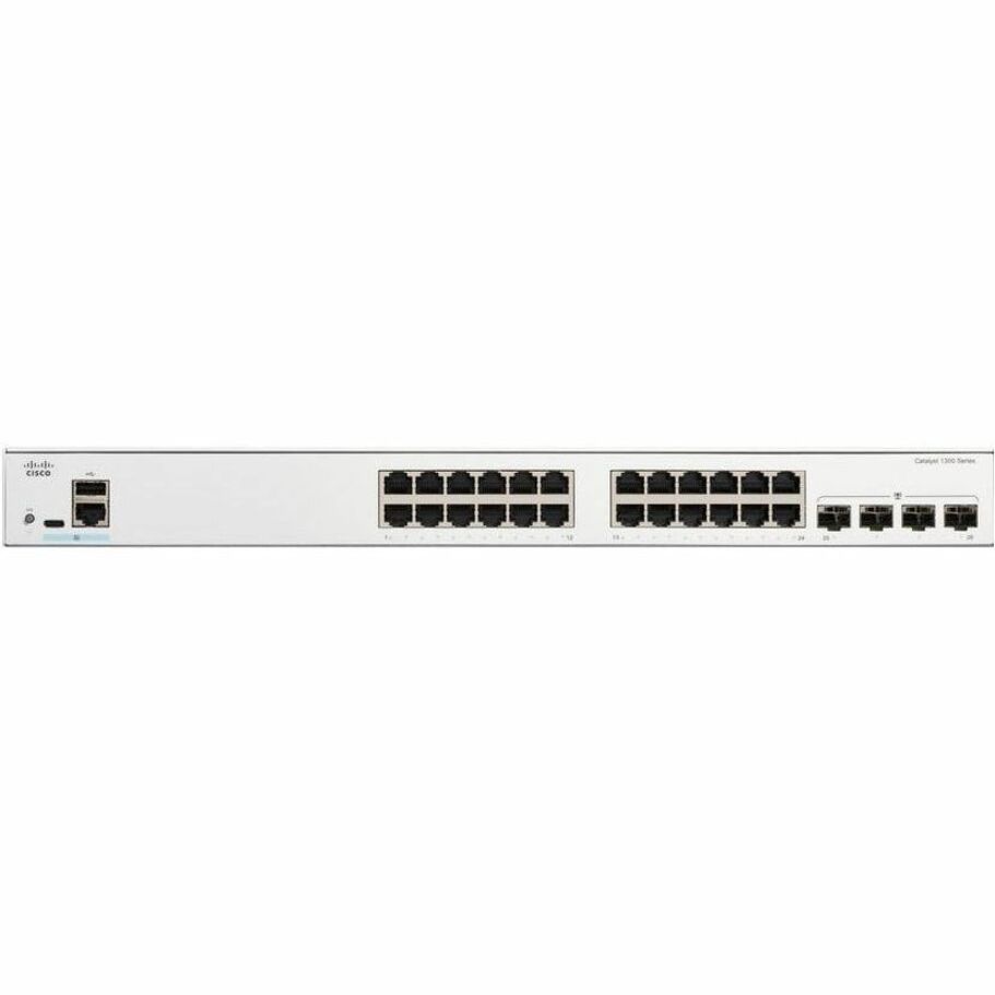 Cisco Catalyst C1300-24T-4G Ethernet Switch - 24 Ports - Manageable - Gigabit Ethernet - 10/100/1000Base-T, 1000Base-X - Refurbished - 3 Layer Supported - Modular - 4 SFP Slots - 25.63 W Power Consump