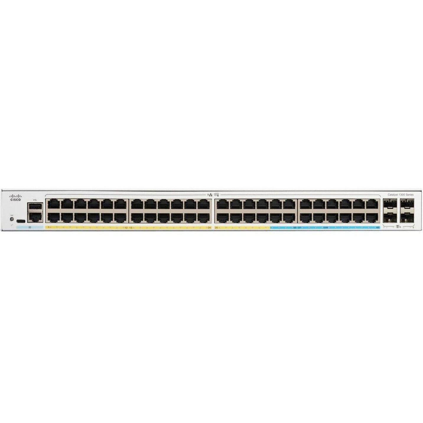 Cisco Catalyst C1300-48FP-4G Ethernet Switch - 48 Ports - Manageable - Gigabit Ethernet - 10/100/1000Base-T, 1000Base-X - Refurbished - 3 Layer Supported - 4 SFP Slots - 886.42 W Power Consumption - 7