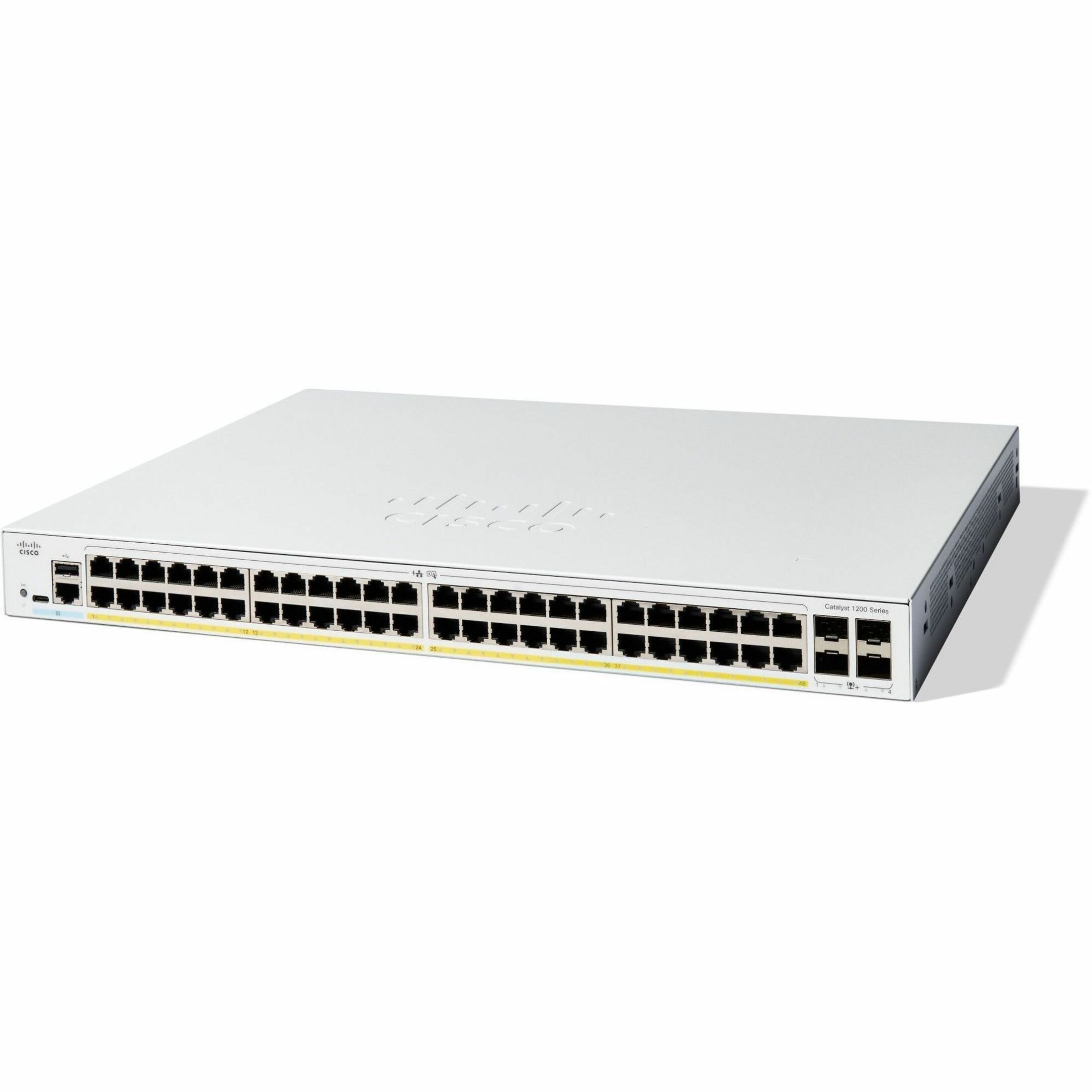 Cisco Catalyst C1200-48P-4G Ethernet Switch - 48 Ports - Manageable - Gigabit Ethernet - 10/100/1000Base-T, 1000Base-X - Remanufactured - 3 Layer Supported - 4 SFP Slots - 451.95 W Power Consumption -
