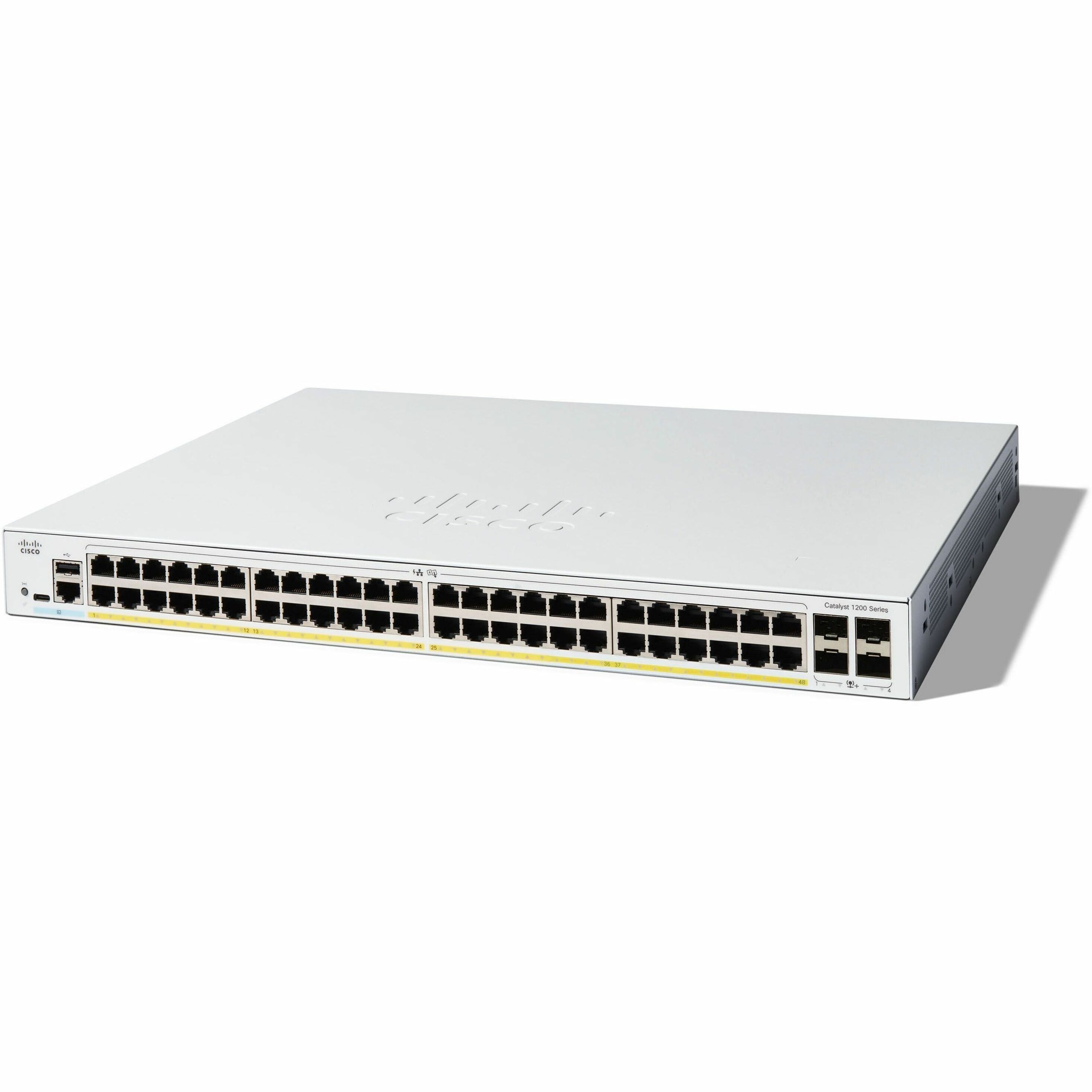 Cisco Catalyst C1200-48T-4X Ethernet Switch - 48 Ports - Manageable - 10 Gigabit Ethernet - 10/100/1000Base-T, 10GBase-X - Refurbished - 3 Layer Supported - Modular - 50.58 W Power Consumption - Optic