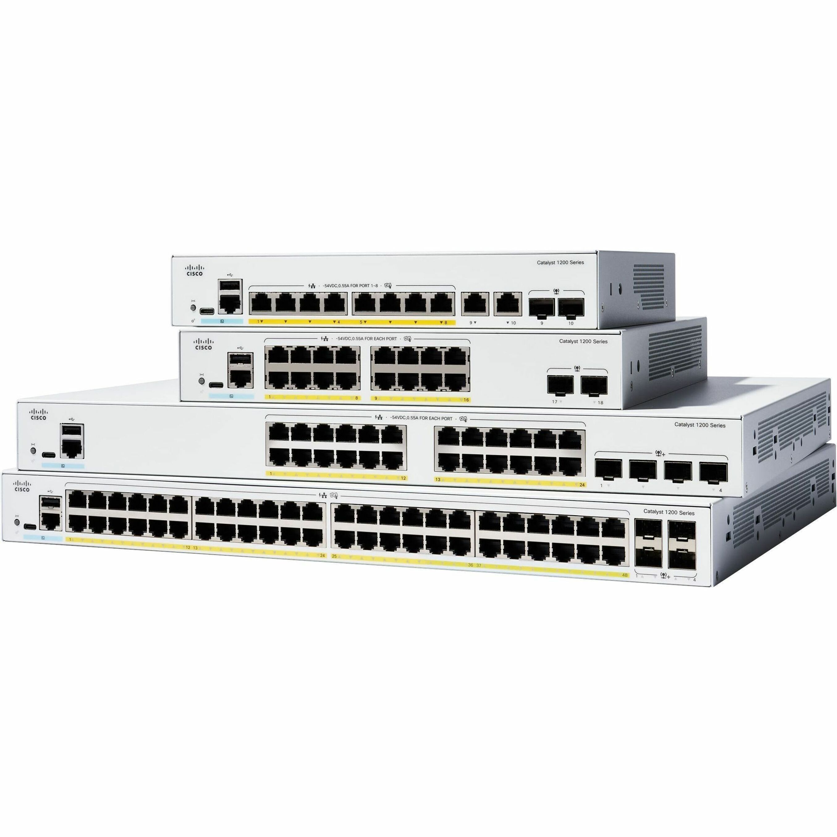 Cisco Catalyst C1200-8FP-2G Ethernet Switch - 10 Ports - Manageable - Gigabit Ethernet - 1000Base-X, 10/100/1000Base-T - Refurbished - 2 Layer Supported - Modular - 2 SFP Slots - 120 W PoE Budget - Op