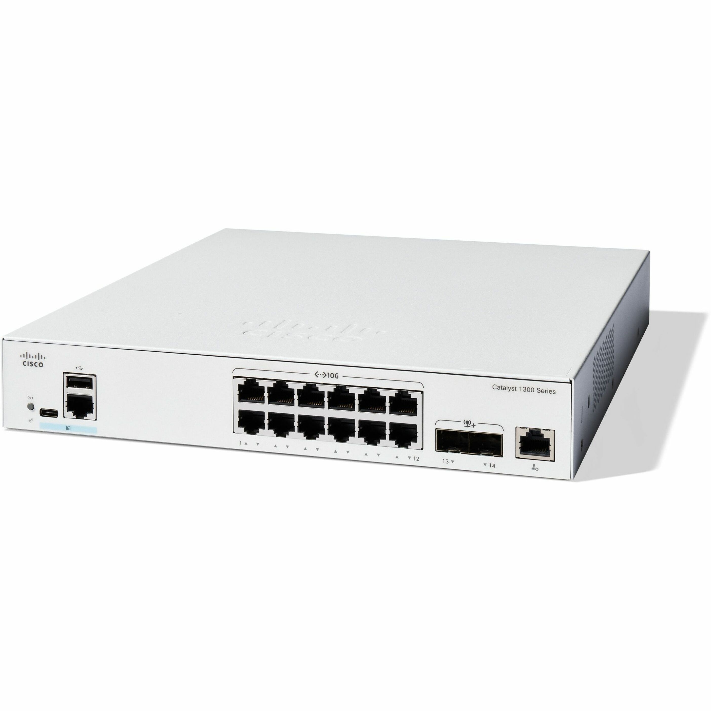 Cisco Catalyst 1300-12XT-2X Layer 3 Switch - 12 Ports - Manageable - 10 Gigabit Ethernet - 10GBase-X, 10GBase-T - Refurbished - 3 Layer Supported - 56.70 W Power Consumption - Twisted Pair, Optical Fi