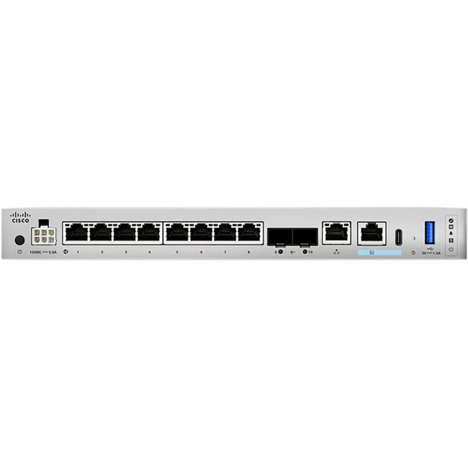 Cisco Secure Firewall 1220 Compact Security Appliance with ASA Software - Intrusion Prevention - 8 Port - 10GBase-X, 10/100/1000Base-T - 10 Gigabit Ethernet - 15 Gbit/s Firewall Throughput - TLS - 300