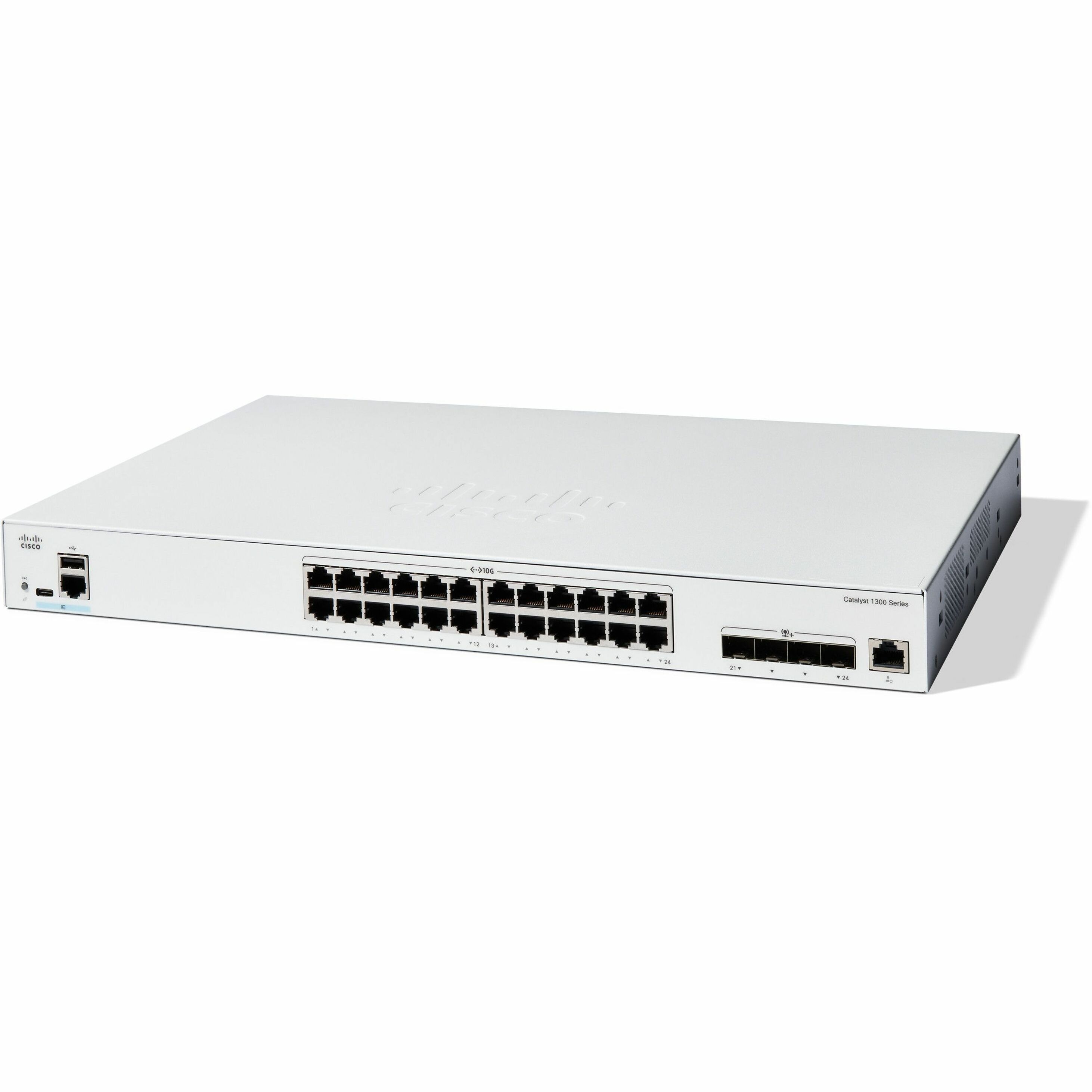 Cisco Catalyst 1300 C1300-24XT Layer 3 Switch - 20 Ports - Manageable - Gigabit Ethernet, 10 Gigabit Ethernet - 10GBase-T, 10GBase-X - Refurbished - 3 Layer Supported - 88 W Power Consumption - Twiste