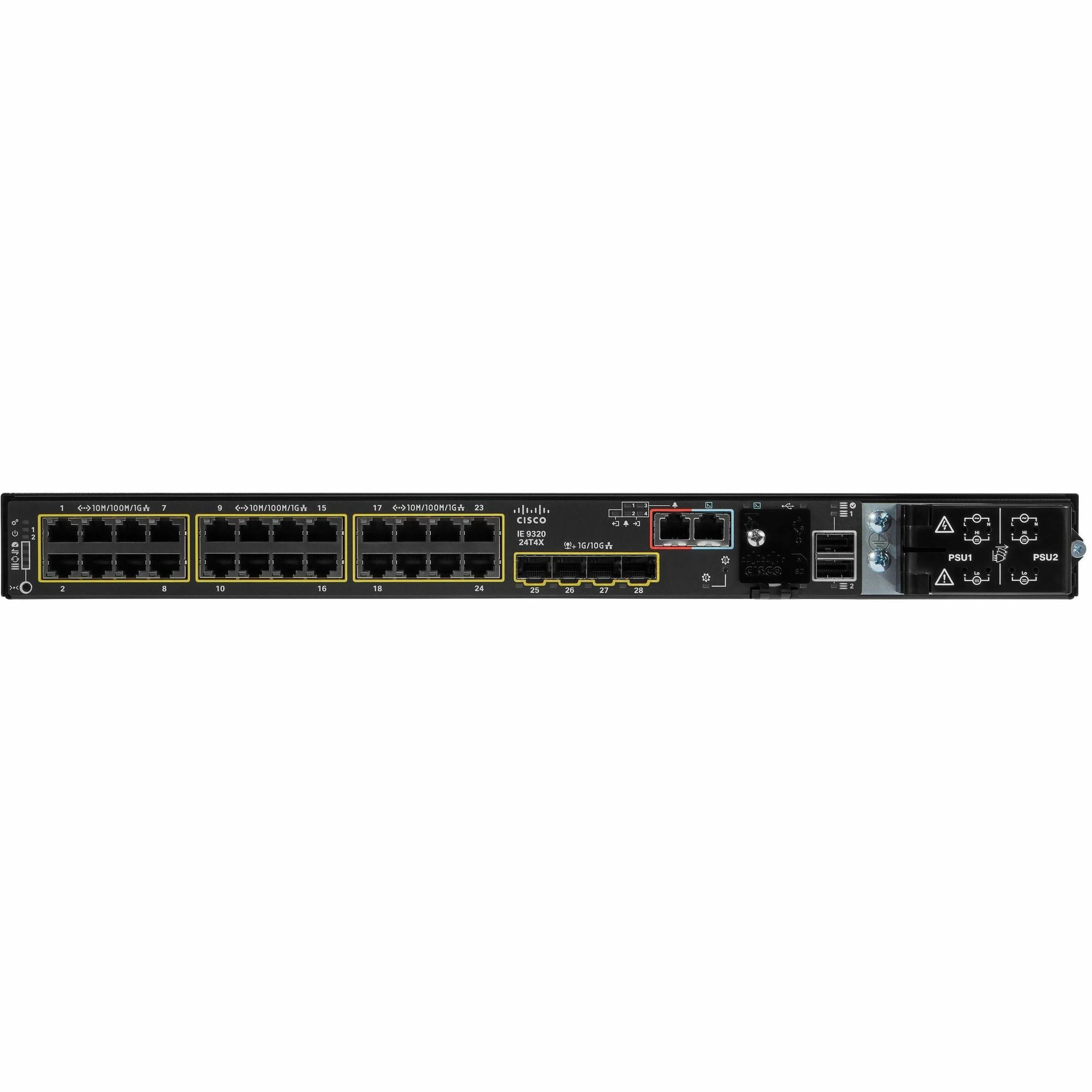 Cisco Catalyst IE-9320-24T4X Ethernet Switch - 24 Ports - Manageable - Gigabit Ethernet, 10 Gigabit Ethernet - 10/100/1000Base-T, 10GBase-X - Refurbished - 3 Layer Supported - Modular - 35 W Power Con