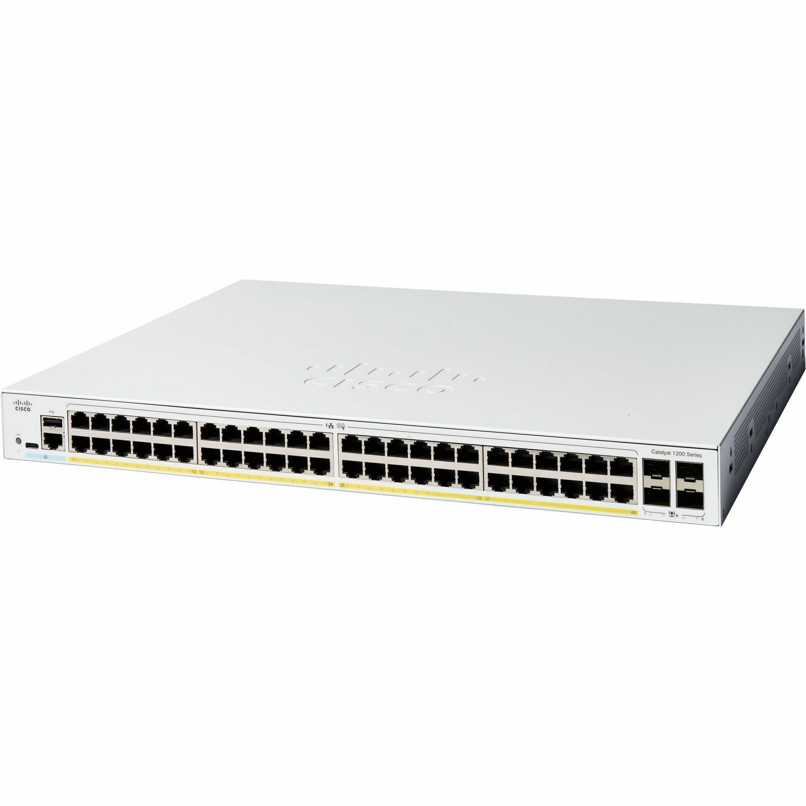 Cisco Catalyst C1200-48T-4G Ethernet Switch - 48 Ports - Manageable - Gigabit Ethernet - 10/100/1000Base-T, 1000Base-X - Refurbished - 3 Layer Supported - Modular - 4 SFP Slots - 48.64 W Power Consump