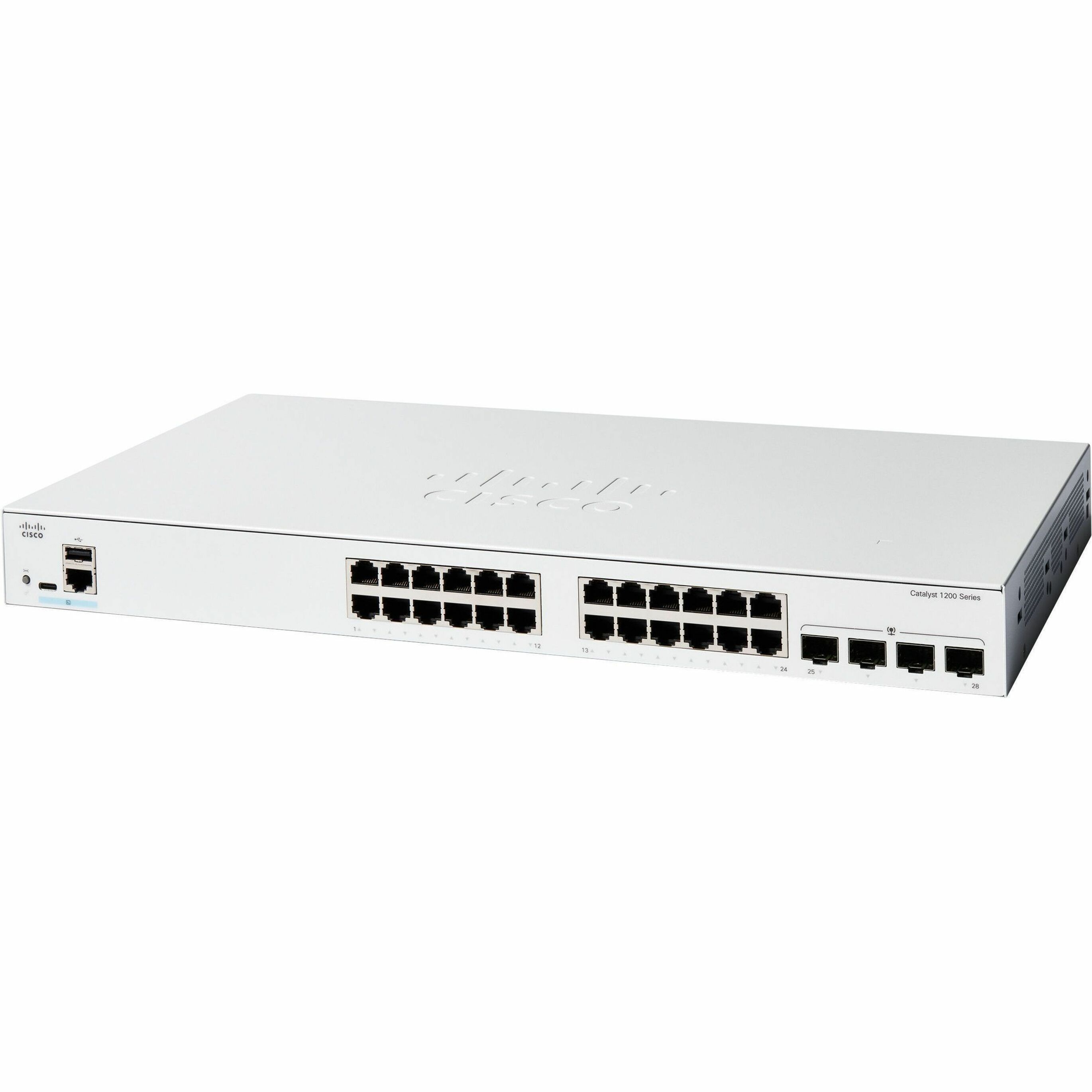 Cisco Catalyst C1200-24T-4G Ethernet Switch - 24 Ports - Manageable - 10 Gigabit Ethernet - 10/100/1000Base-T, 10GBase-X - Refurbished - 3 Layer Supported - Modular - 4 SFP Slots - 25.63 W Power Consu