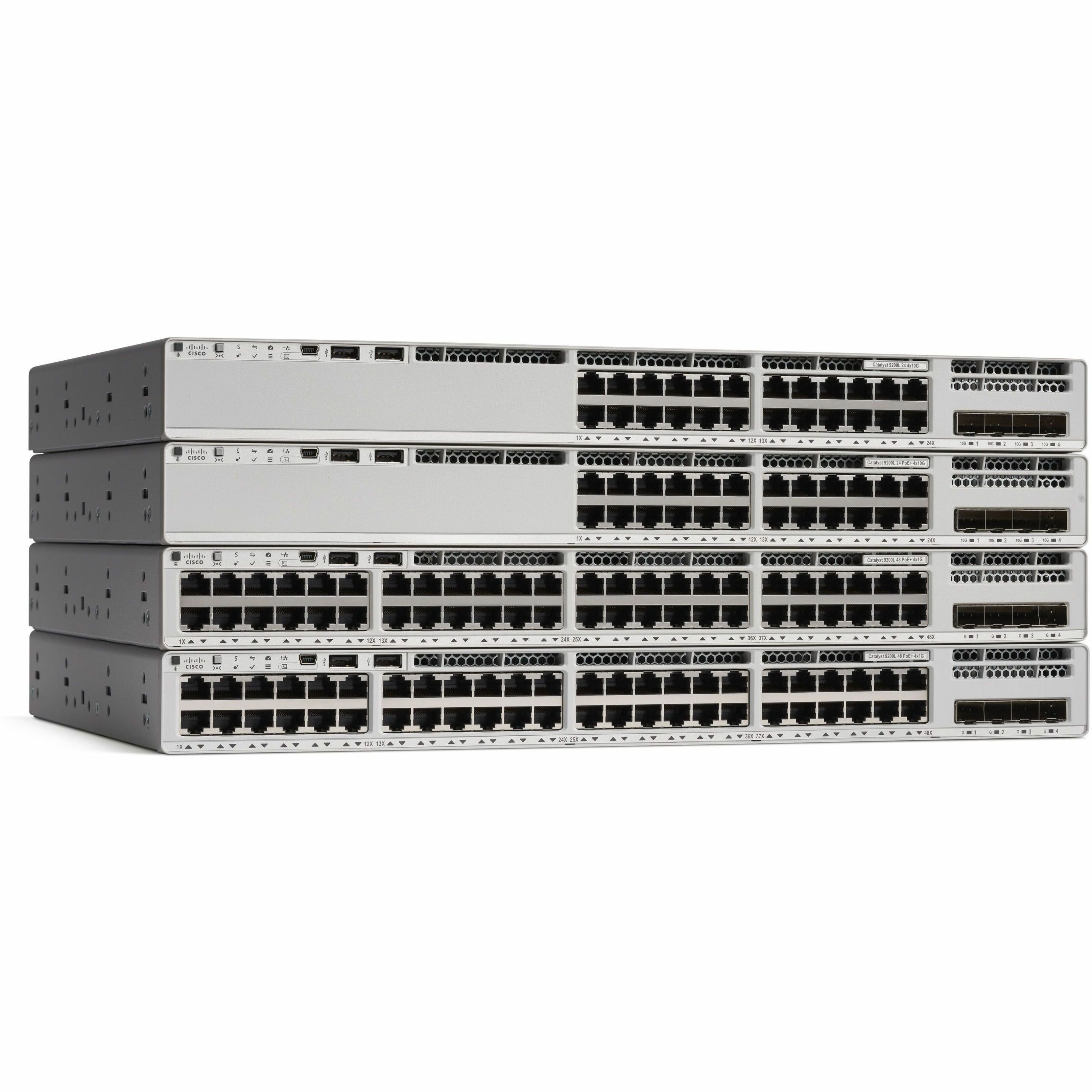 Cisco Catalyst C9200L-24P-4X-1E Ethernet Switch - 24 Ports - Manageable - Gigabit Ethernet, 10 Gigabit Ethernet - 10/100/1000Base-T, 10GBase-X - Refurbished - 3 Layer Supported - Modular - 600 W Power