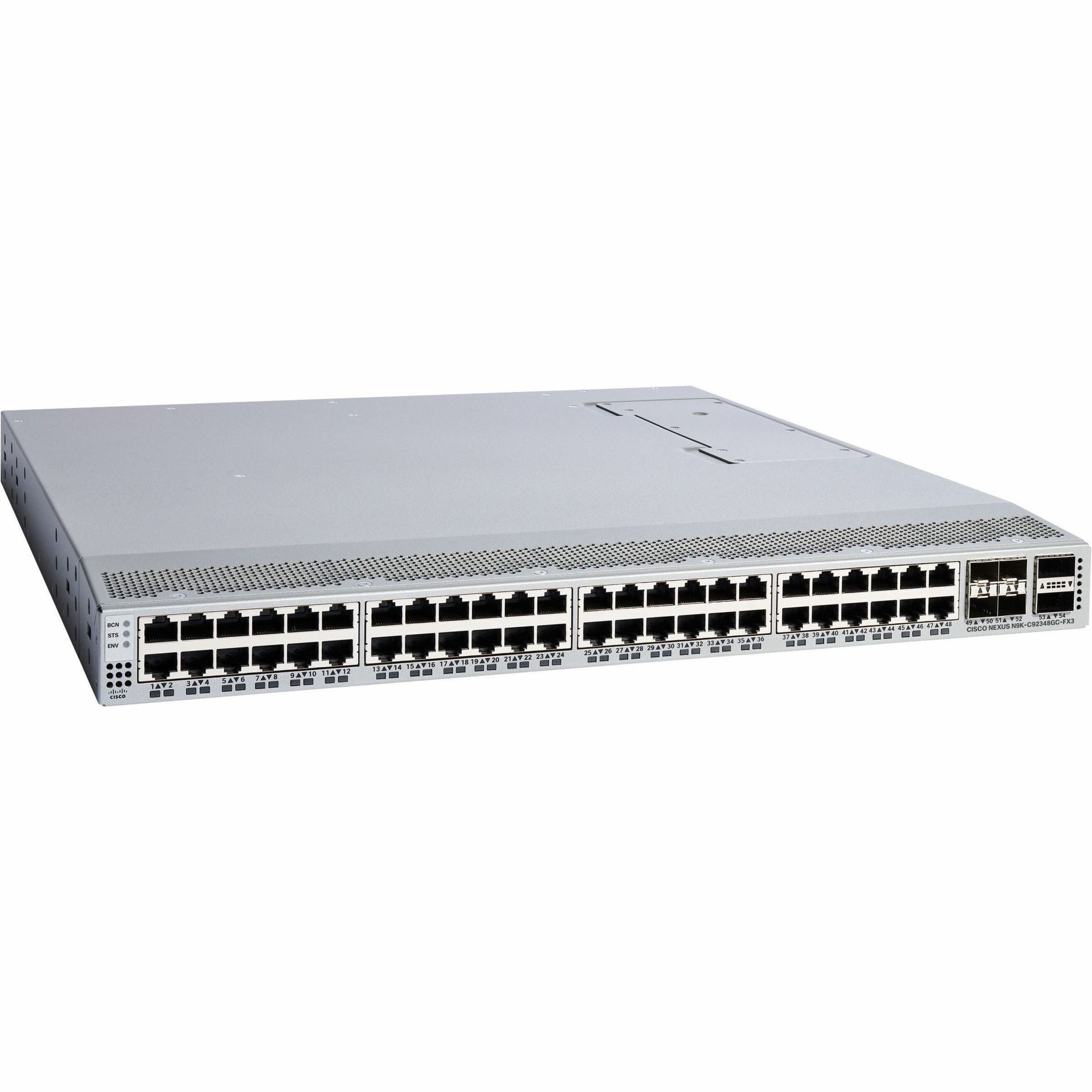 Cisco Nexus 9200 92348GC-FX3 Ethernet Switch - 48 Ports - Manageable - Gigabit Ethernet, 25 Gigabit Ethernet, 100 Gigabit Ethernet - 1000Base-T, 10GBase-X, 100GBase-X - 3 Layer Supported - Modular - 2