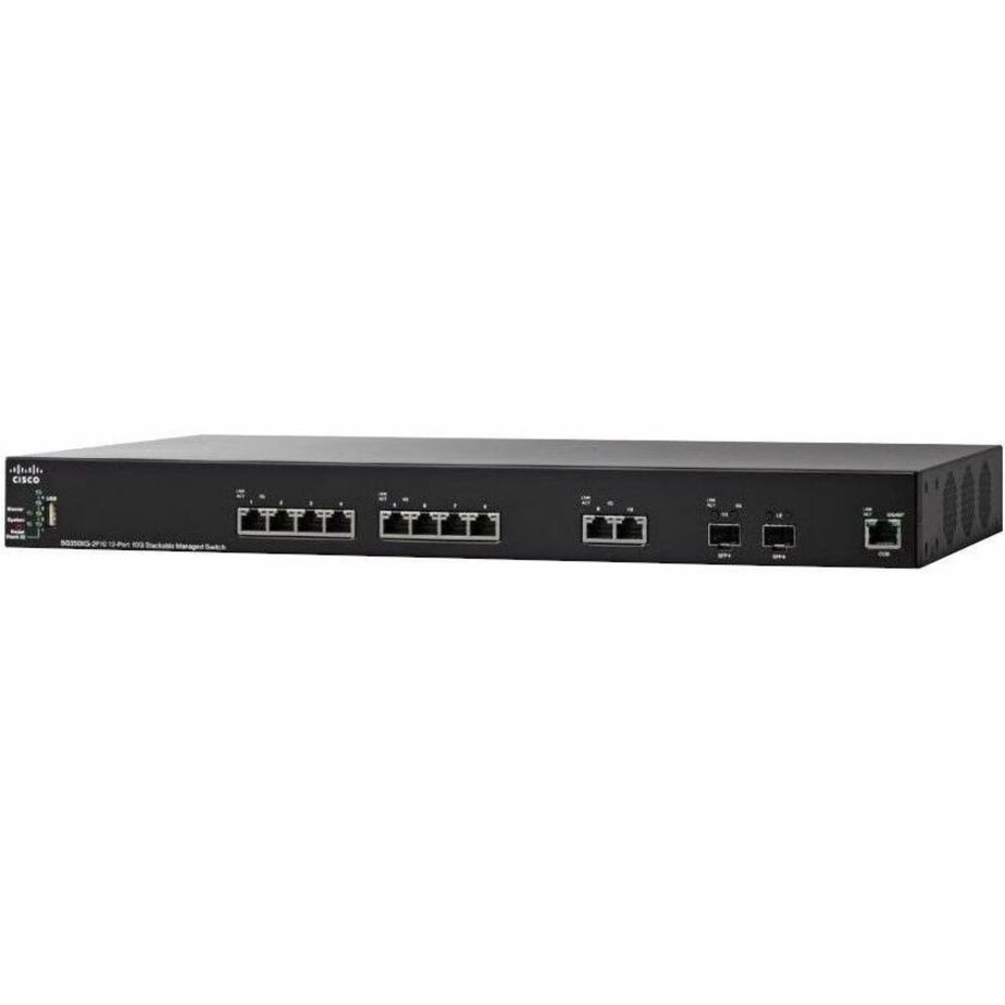Cisco SX350X-12 12-Port 10GBase-T Stackable Managed Switch - 12 Ports - Manageable - 10 Gigabit Ethernet - 10GBase-T - Refurbished - 2 Layer Supported - 64.10 W Power Consumption - Twisted Pair - Rack