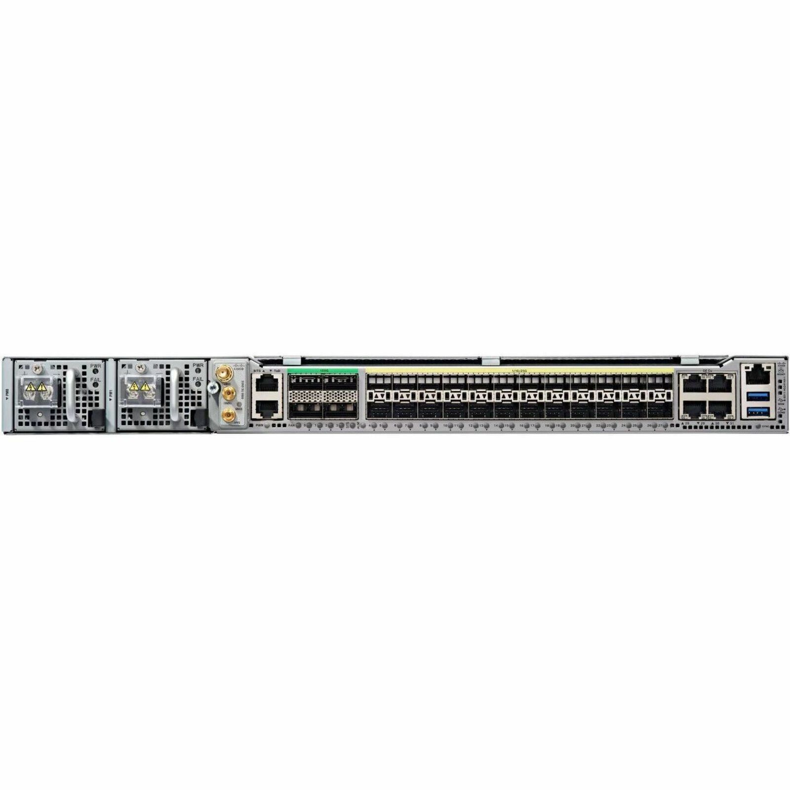 Cisco 8011-4G24Y4H-I Router - 4 Ports - 3 RJ-45 Port(s) - 1 WAN Port(s) - Management Port - 28 QSFP28 Slots, SFP28 Slots - 16 GB - 100 Gigabit Ethernet - IEEE 802.1x - 1U - Rack-mountable - 1 Year