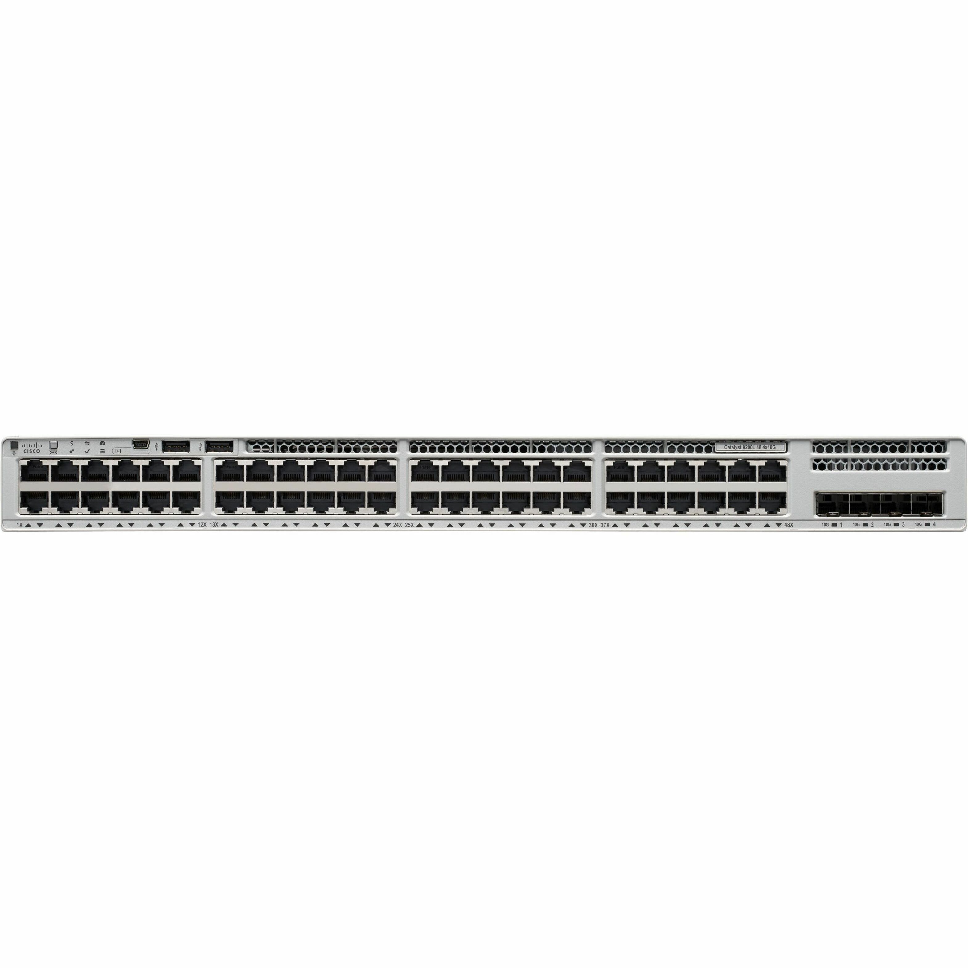 Cisco Catalyst C9200L-48T-4X Ethernet Switch - 48 Ports - Manageable - Gigabit Ethernet, 10 Gigabit Ethernet - 10/100/1000Base-T, 10GBase-X - Refurbished - 3 Layer Supported - Modular - 125 W Power Co
