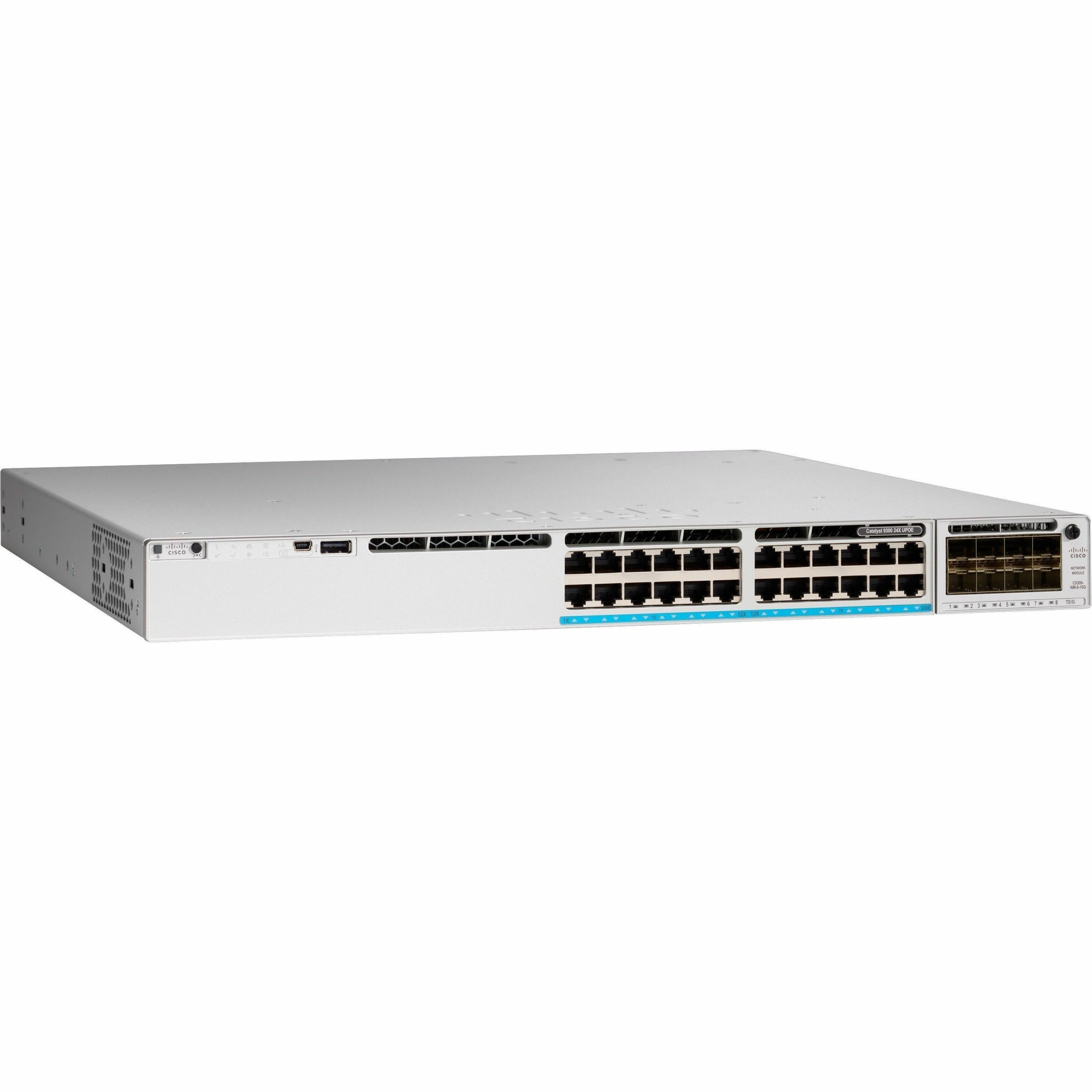 Cisco Catalyst C9300-24UX Ethernet Switch - 24 Ports - Manageable - Gigabit Ethernet - 10/100/1000Base-T - Refurbished - 3 Layer Supported - Modular - 1100 W Power Consumption - 560 W PoE Budget - Twi