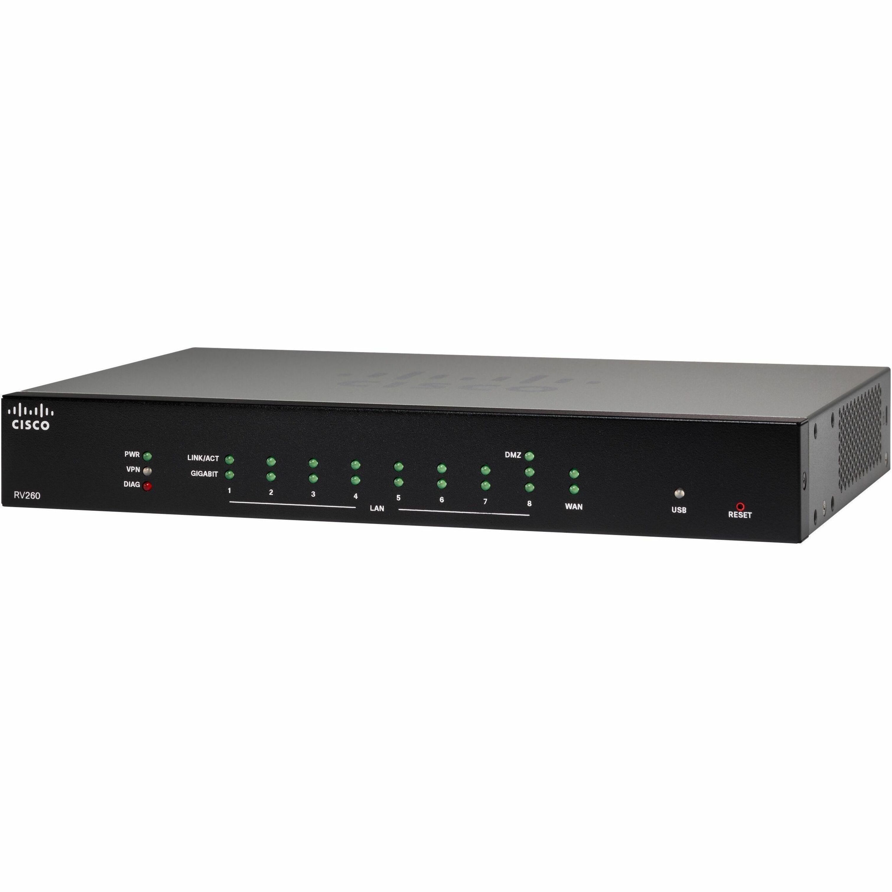 Cisco RV260 VPN Router - Refurbished - 9 Ports - Management Port - 1 - Gigabit Ethernet Lifetime Warranty