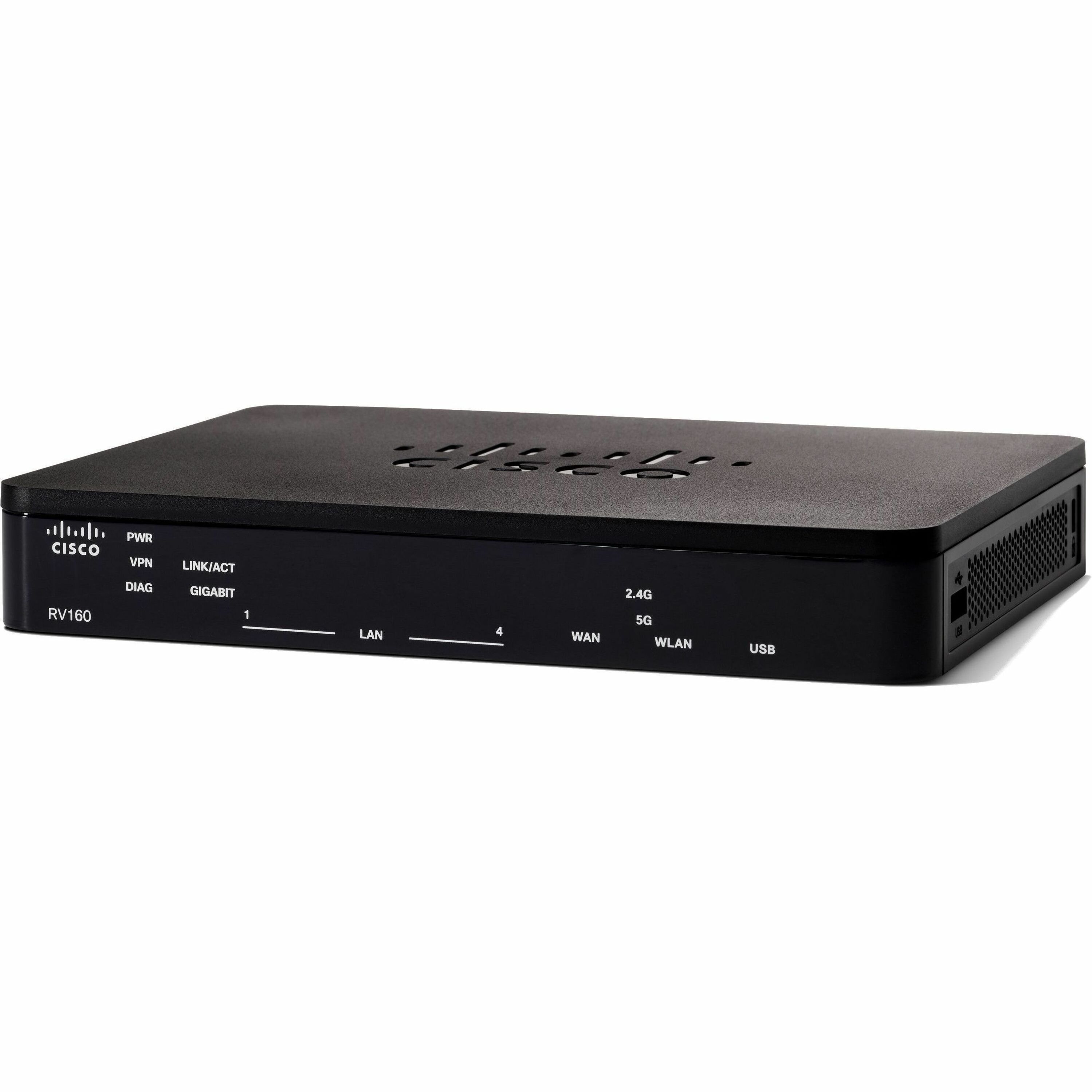 Cisco RV160 Router - Refurbished - 5 Ports - 4 RJ-45 Port(s) - 1 WAN Port(s) - Management Port - 1 SFP (mini-GBIC) Slots - Gigabit Ethernet - IEEE 802.1x, IEEE 802.1p Lifetime Warranty