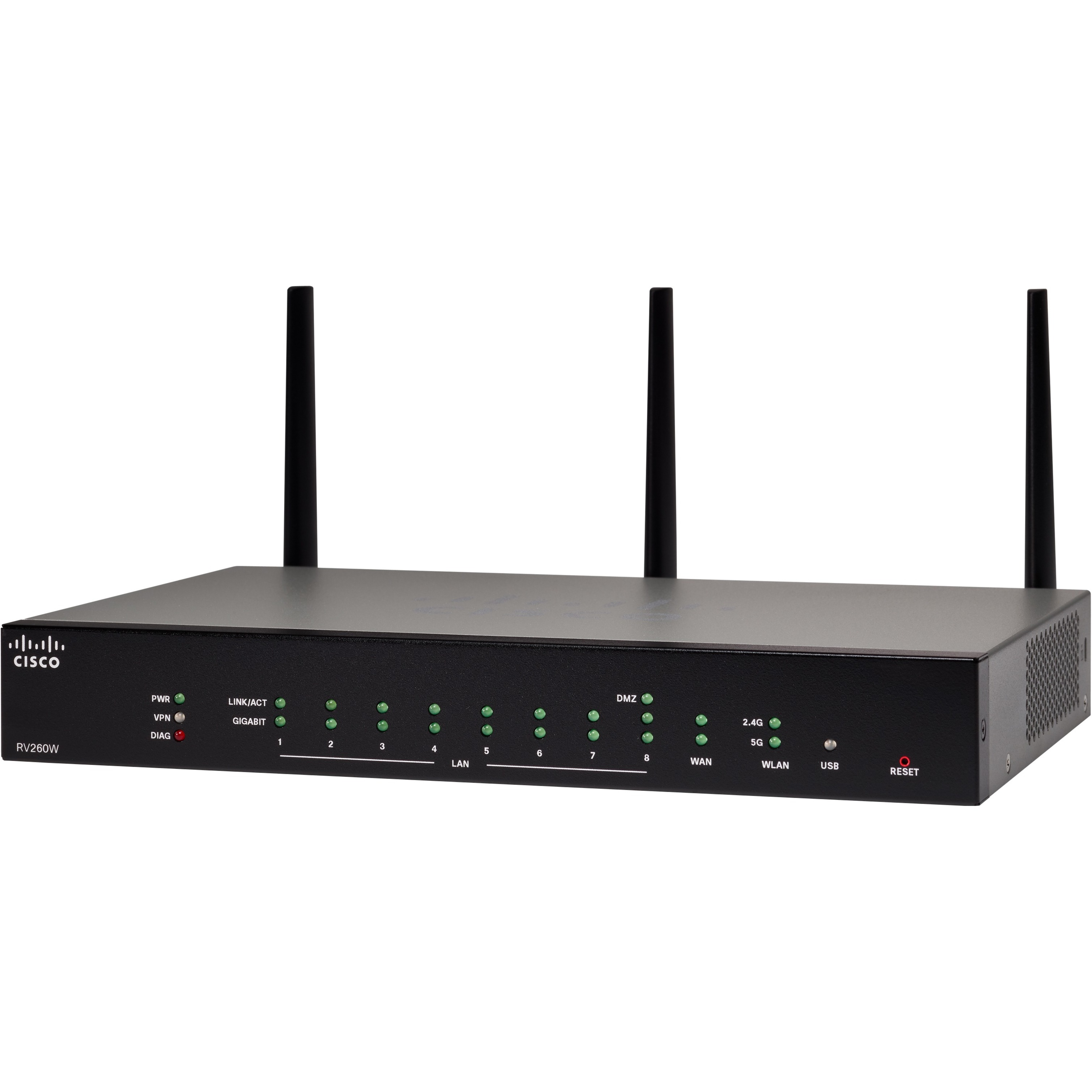 Cisco RV260W Wi-Fi 5 IEEE 802.11ac Ethernet Wireless Router - Refurbished - Dual Band - 2.40 GHz ISM Band - 5 GHz UNII Band - 8 x Network Port - 1 x Broadband Port - Gigabit Ethernet - VPN Supported