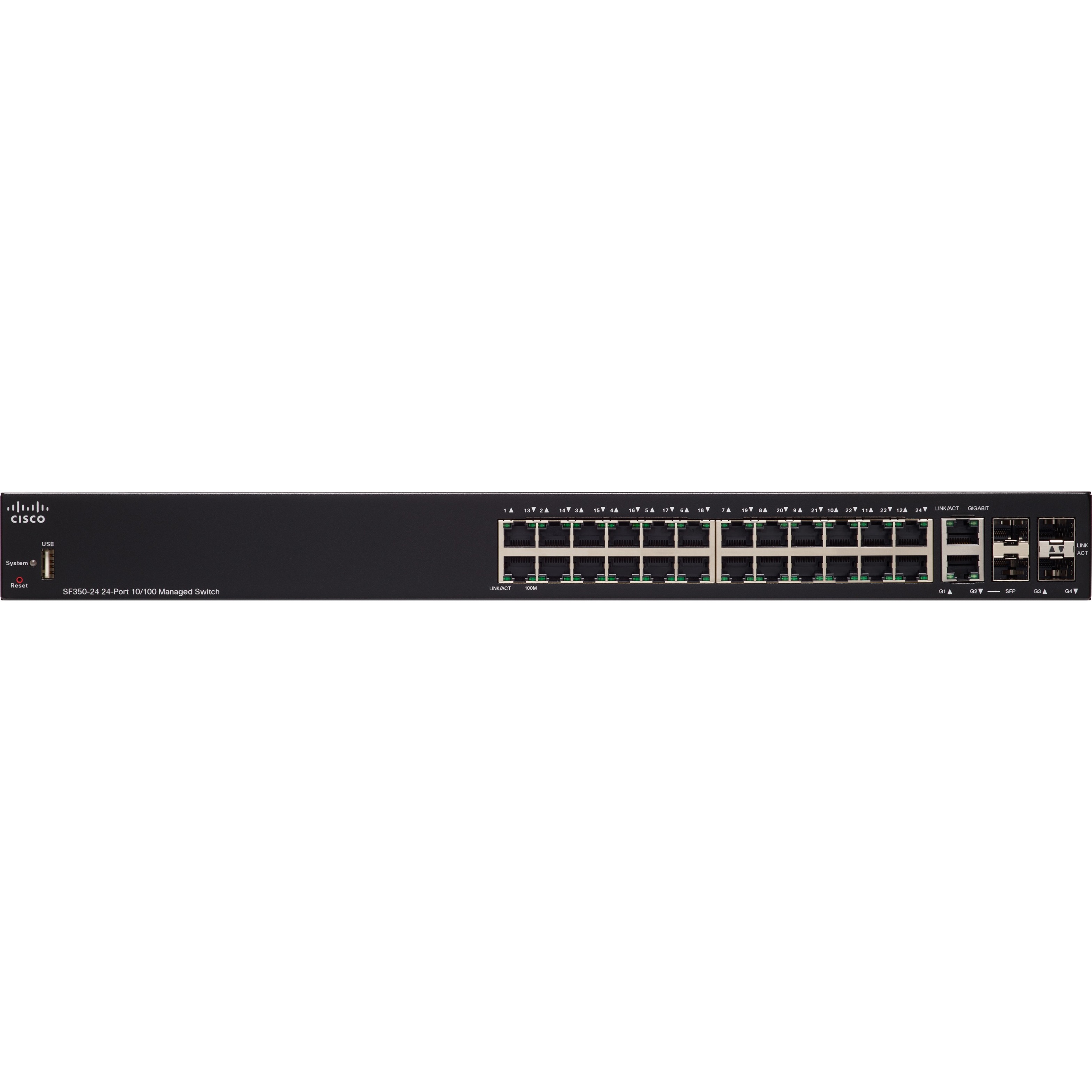 Cisco SF350-24 24-Port 10 100 Managed Switch - 24 Ports - Manageable - Fast Ethernet - 10/100Base-T - Refurbished - 3 Layer Supported - Twisted Pair - Rack-mountable