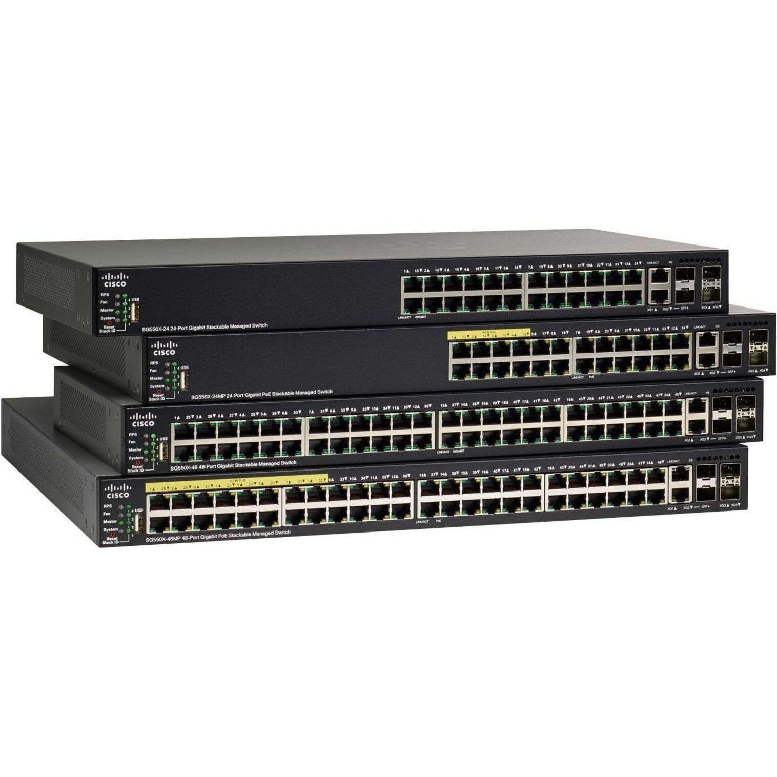 Cisco SG550X-48P Layer 3 Switch - 50 Ports - Manageable - Gigabit Ethernet, 10 Gigabit Ethernet - 10GBase-X, 10GBase-T, 10/100/1000Base-T - Refurbished - 3 Layer Supported - Modular - Optical Fiber, T