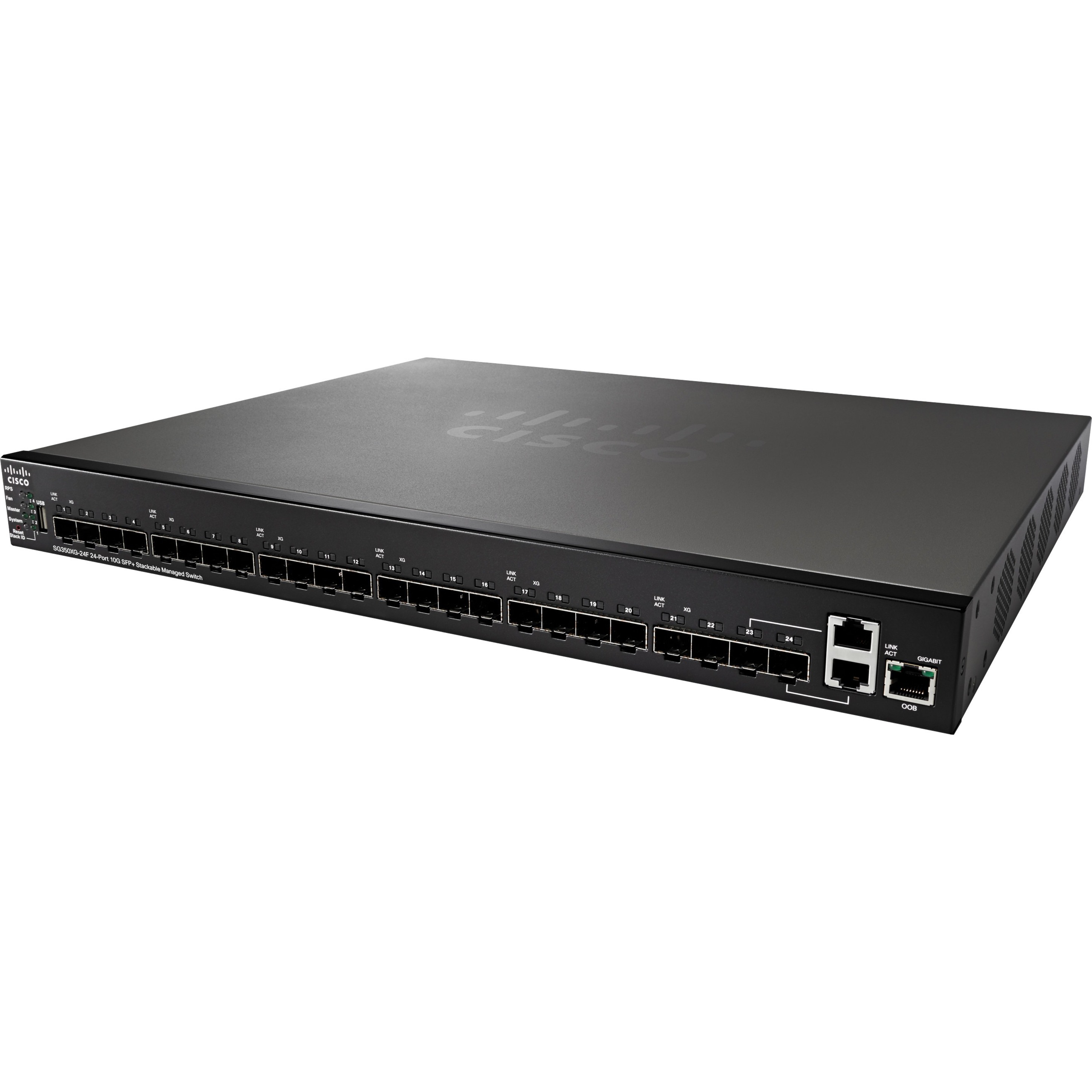 Cisco SG350XG-24F 24-Port 10G SFP+ Stackable Managed Switch - 2 Ports - Manageable - 10 Gigabit Ethernet - 10GBase-X, 10GBase-T - Refurbished - 3 Layer Supported - Modular - 43.10 W Power Consumption