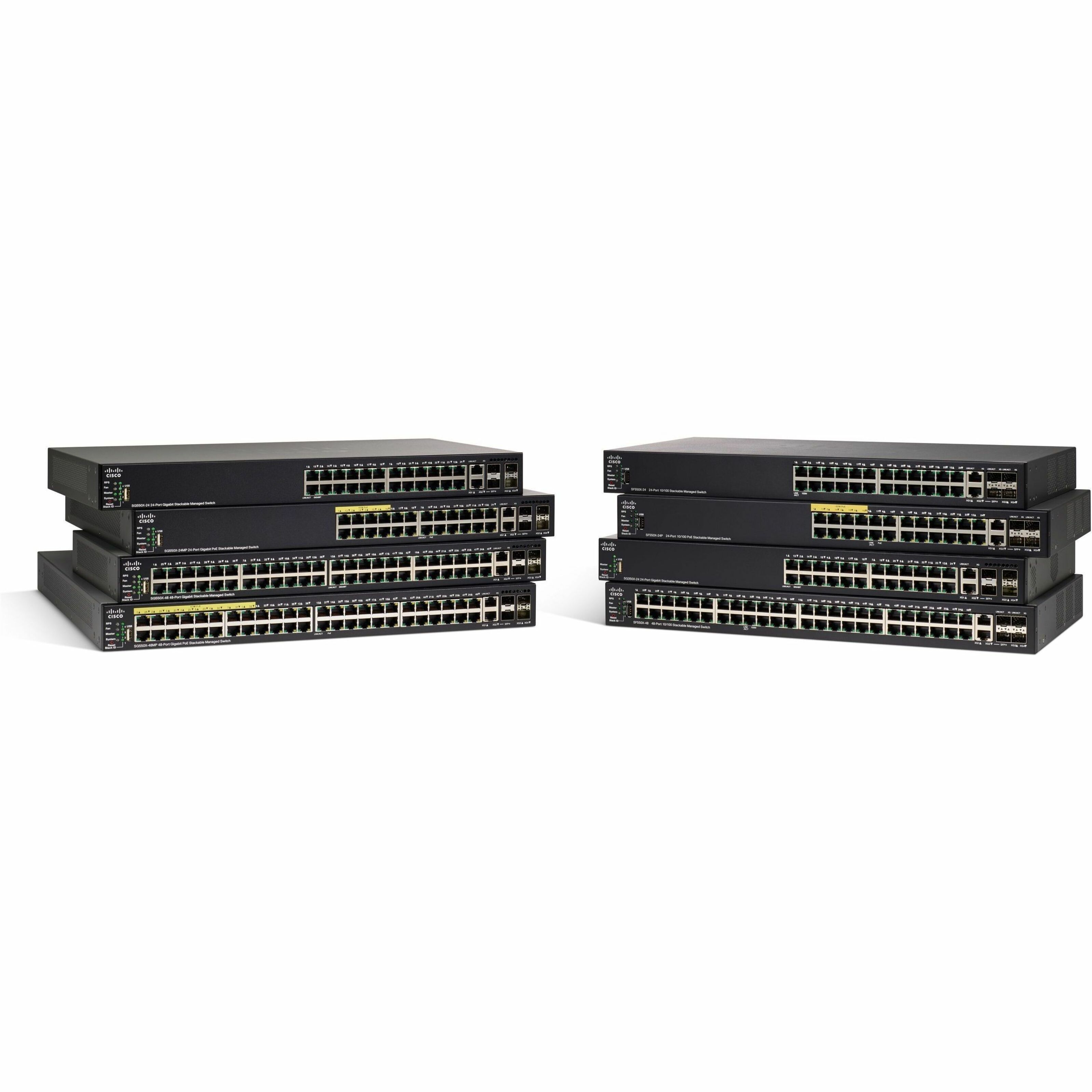 Cisco SF550X-24P Layer 3 Switch - 26 Ports - Manageable - Fast Ethernet, 10 Gigabit Ethernet - 10/100Base-T, 10GBase-X, 10GBase-T - Refurbished - 3 Layer Supported - Modular - 195 W PoE Budget - Twist
