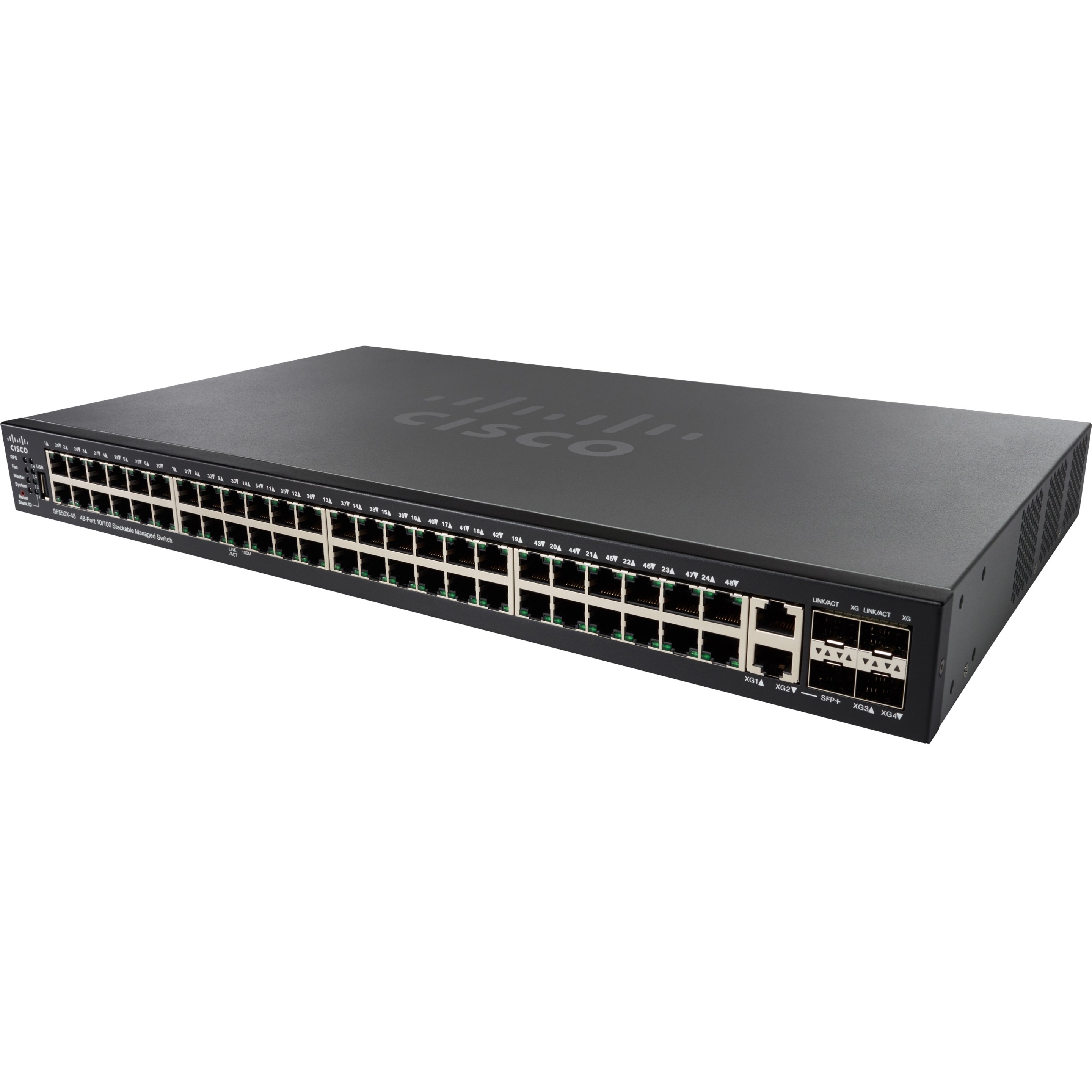 Cisco SF550X-48 Layer 3 Switch - 50 Ports - Manageable - Fast Ethernet, 10 Gigabit Ethernet - 10/100Base-T, 10GBase-X, 10GBase-T - Refurbished - 3 Layer Supported - Modular - Twisted Pair, Optical Fib